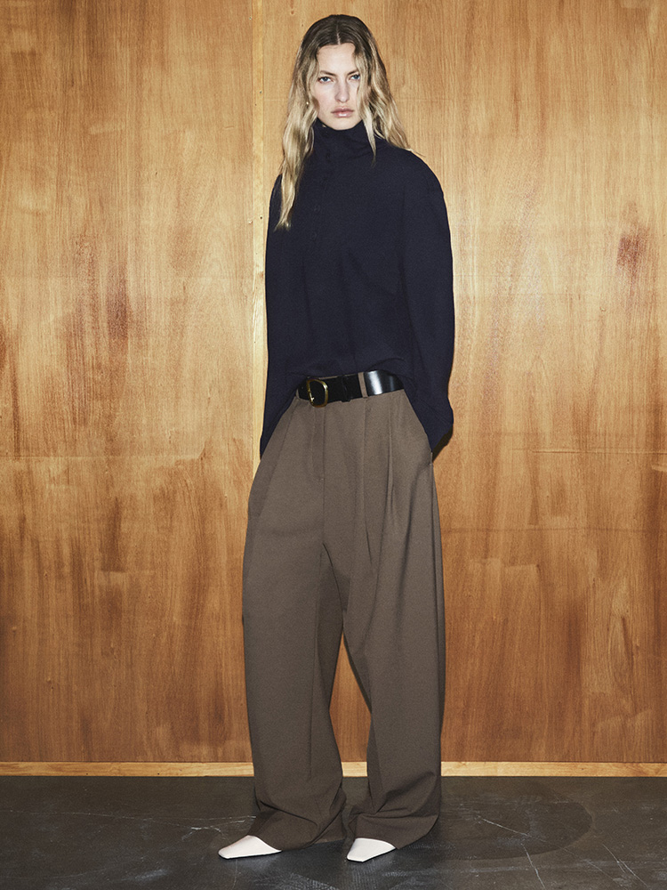 RELAXED TWILL WIDE-LEG TROUSERS