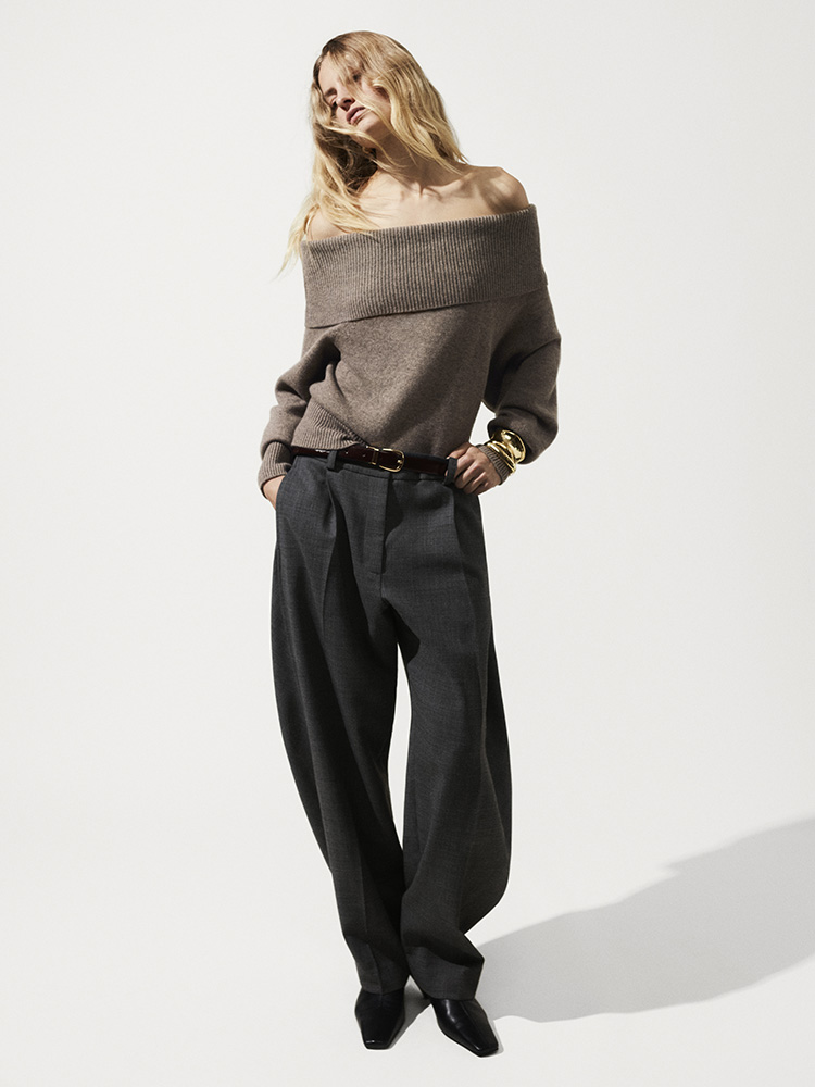 WOOL-BLEND BARREL-LEG TROUSERS