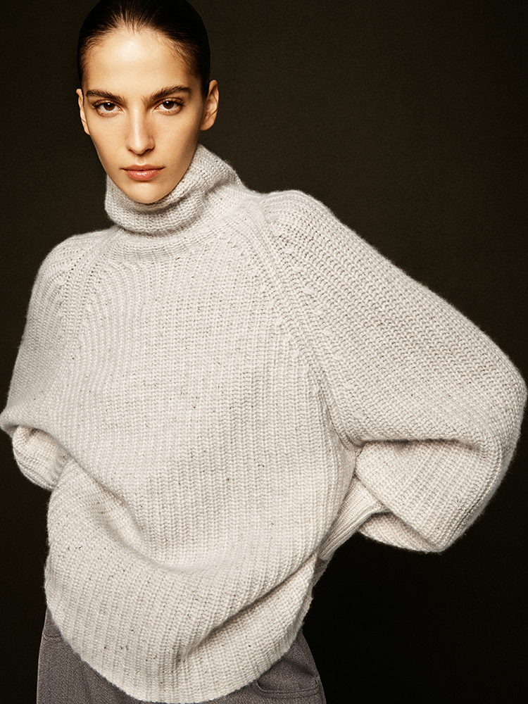  RIBBED CASHMERE-BLEND FUNNEL-NECK JUMPER