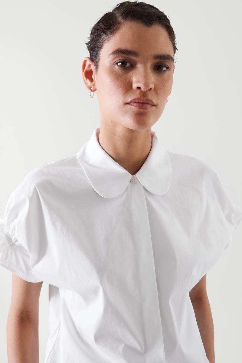 SMOCKED SHORT-SLEEVE SHIRT