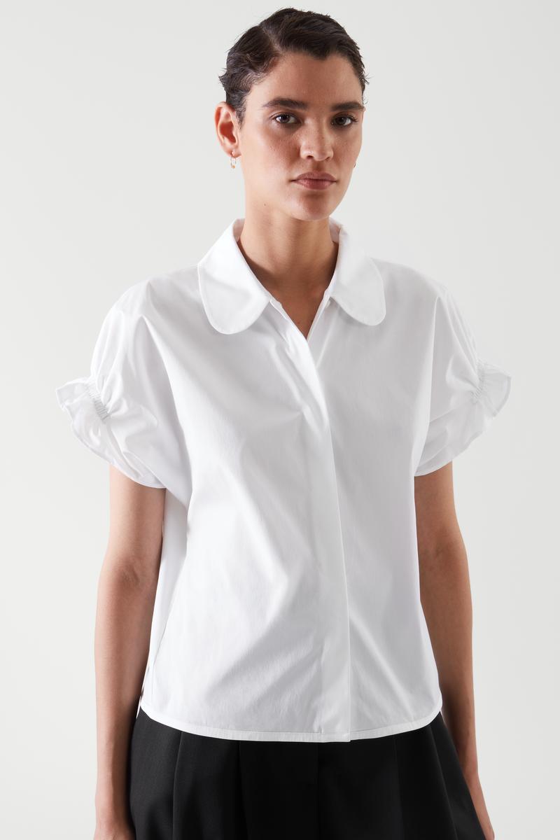 SMOCKED SHORT-SLEEVE SHIRT