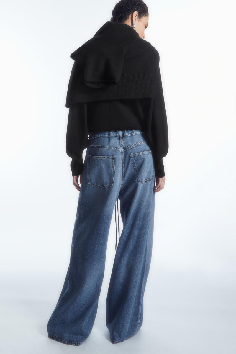 WIDE-LEG DRAWSTRING DENIM TROUSERS