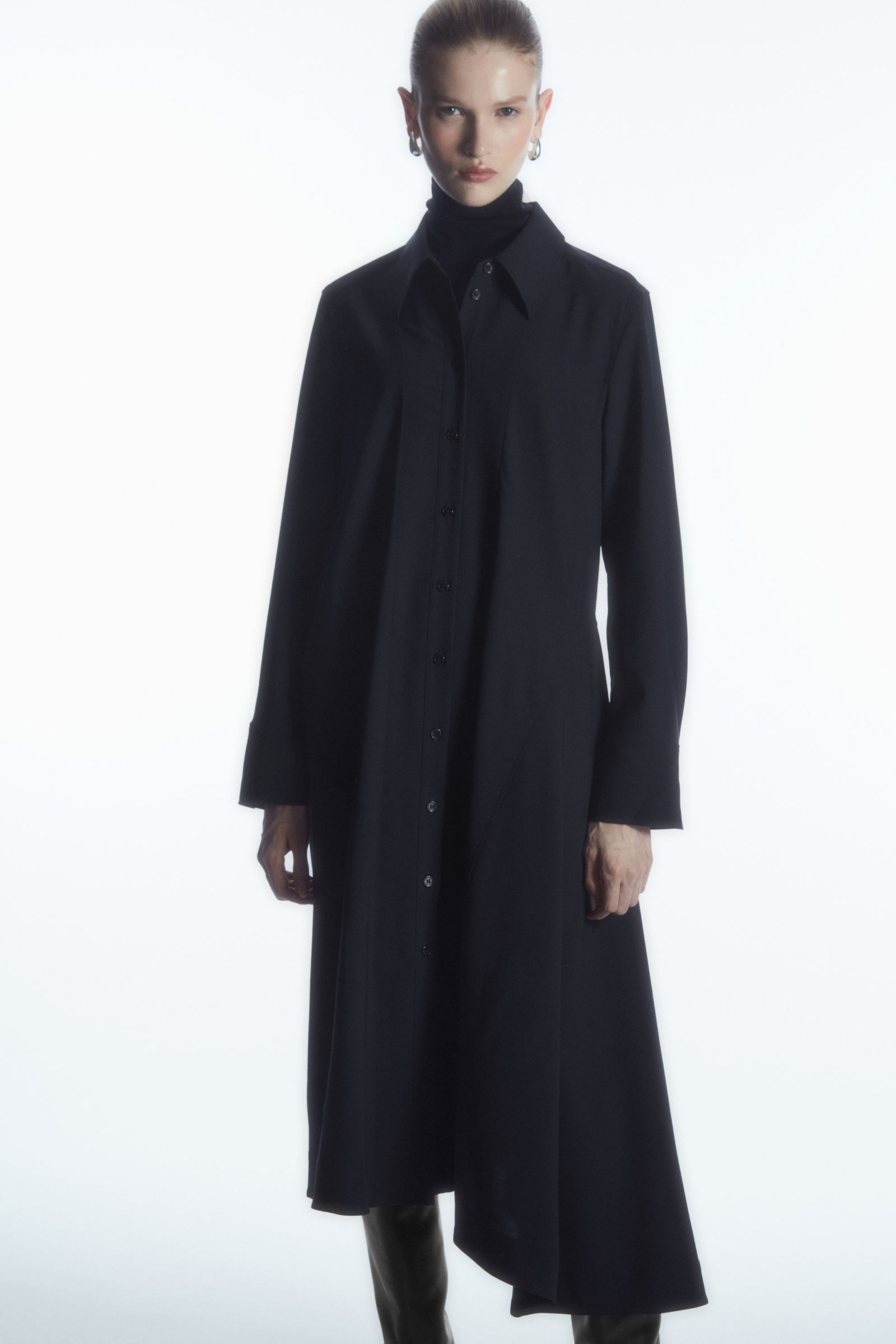 ASYMMETRIC WOOL SHIRT DRESS アシンメトリーウールシャツワンピース