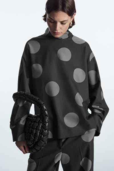 POLKA-DOT DECONSTRUCTED HIGH-NECK BLOUSE ポルカドットハイネック 