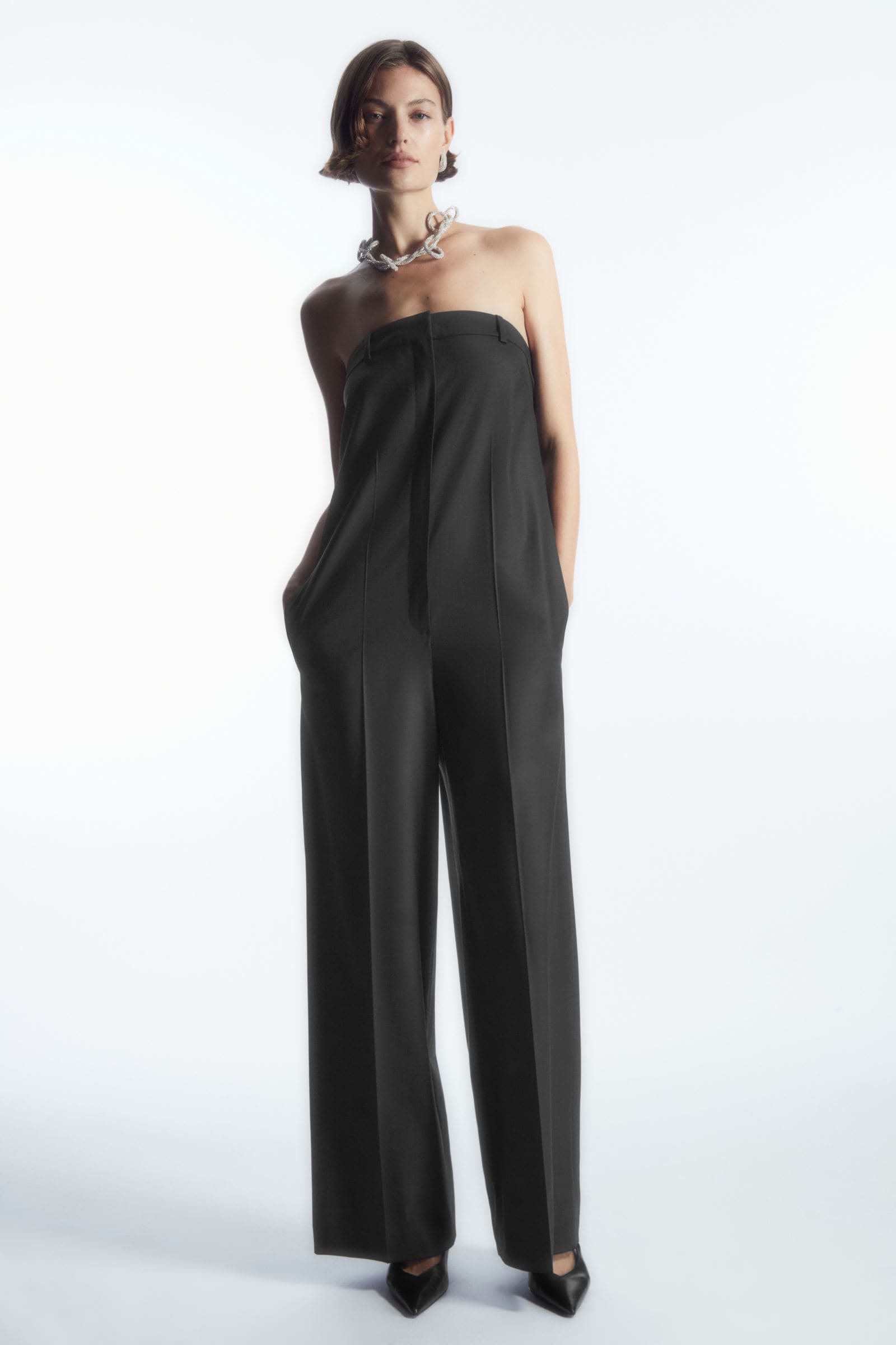 STRAPLESS WOOL TAILORED JUMPSUIT ストラップレスウールテーラード