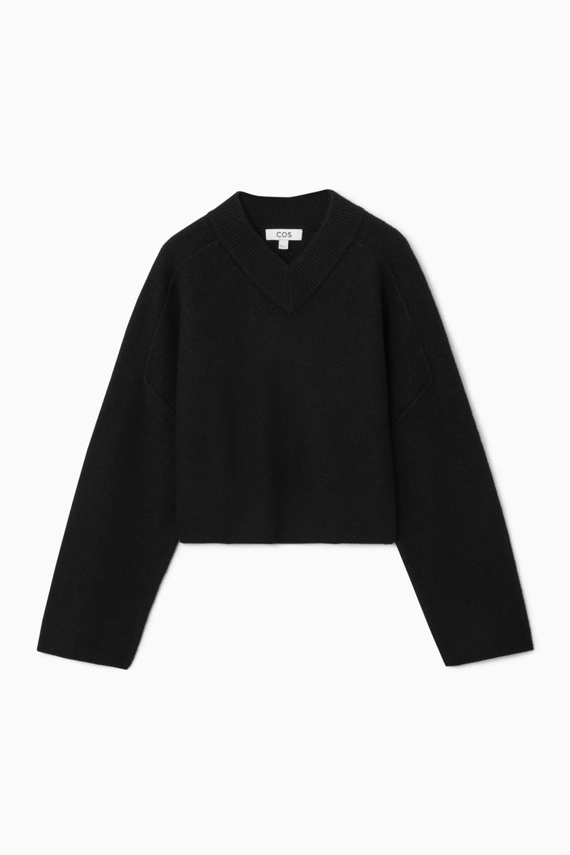 CROPPED V-NECK WOOL JUMPER