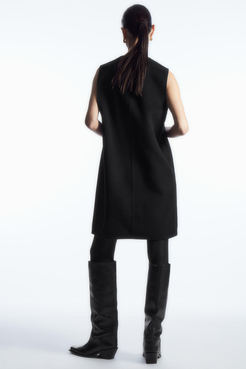 V-NECK DOUBLE-FACED WOOL DRESS