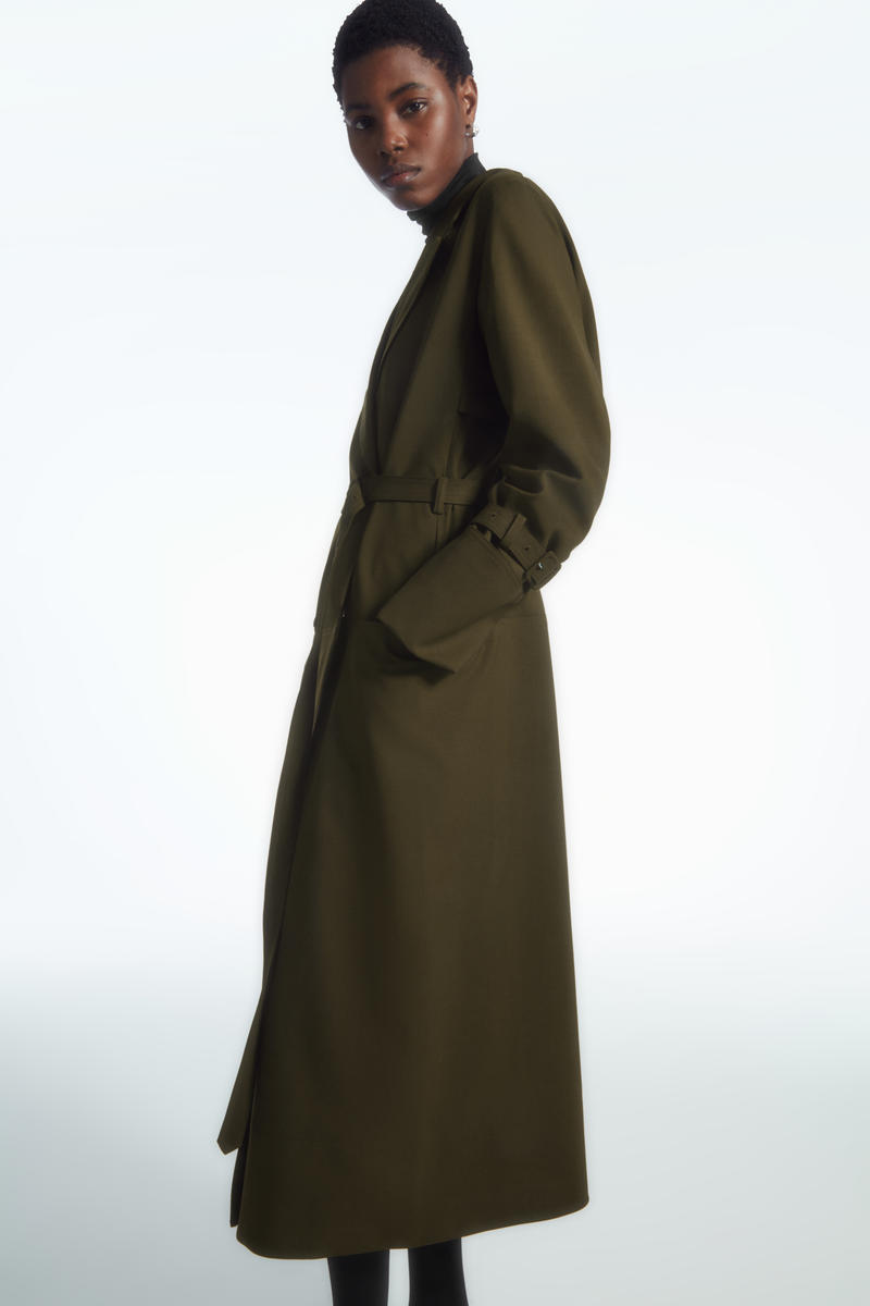 DOUBLE-BREASTED WOOL-BLEND TRENCH COAT