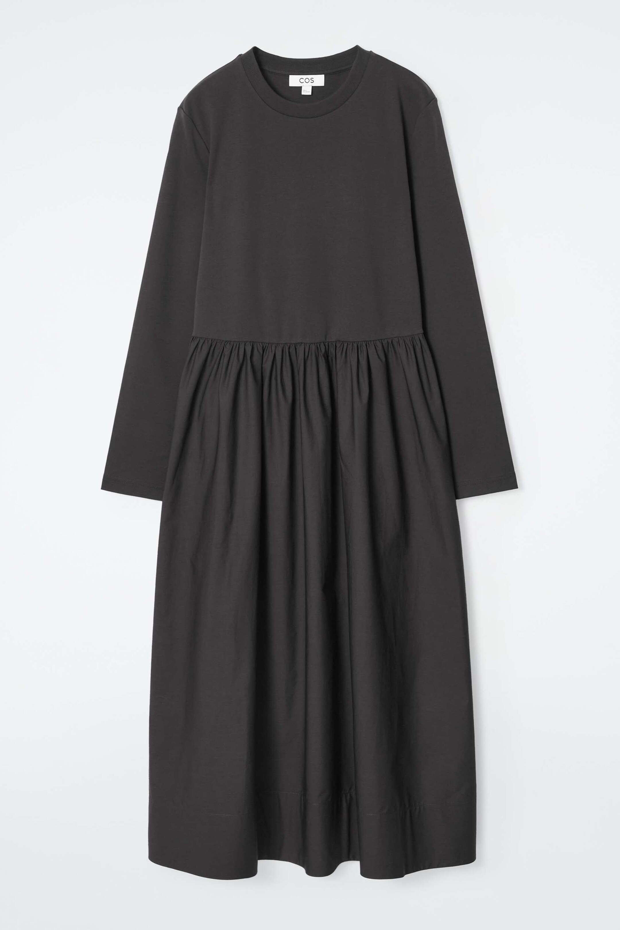 CONTRAST-PANEL LONG-SLEEVED MIDI DRESS