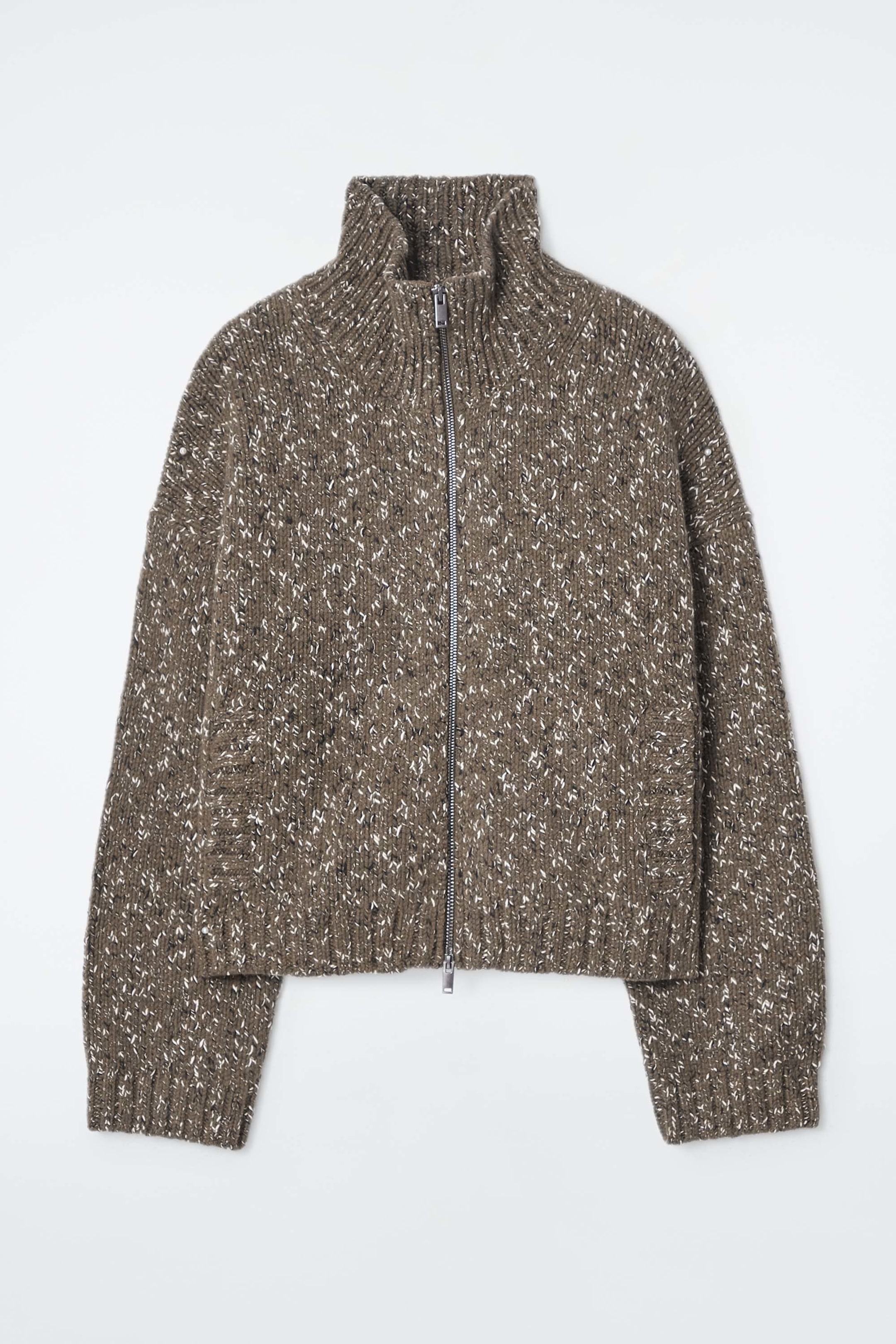 CHUNKY FLECKED WOOL ZIP-UP CARDIGAN