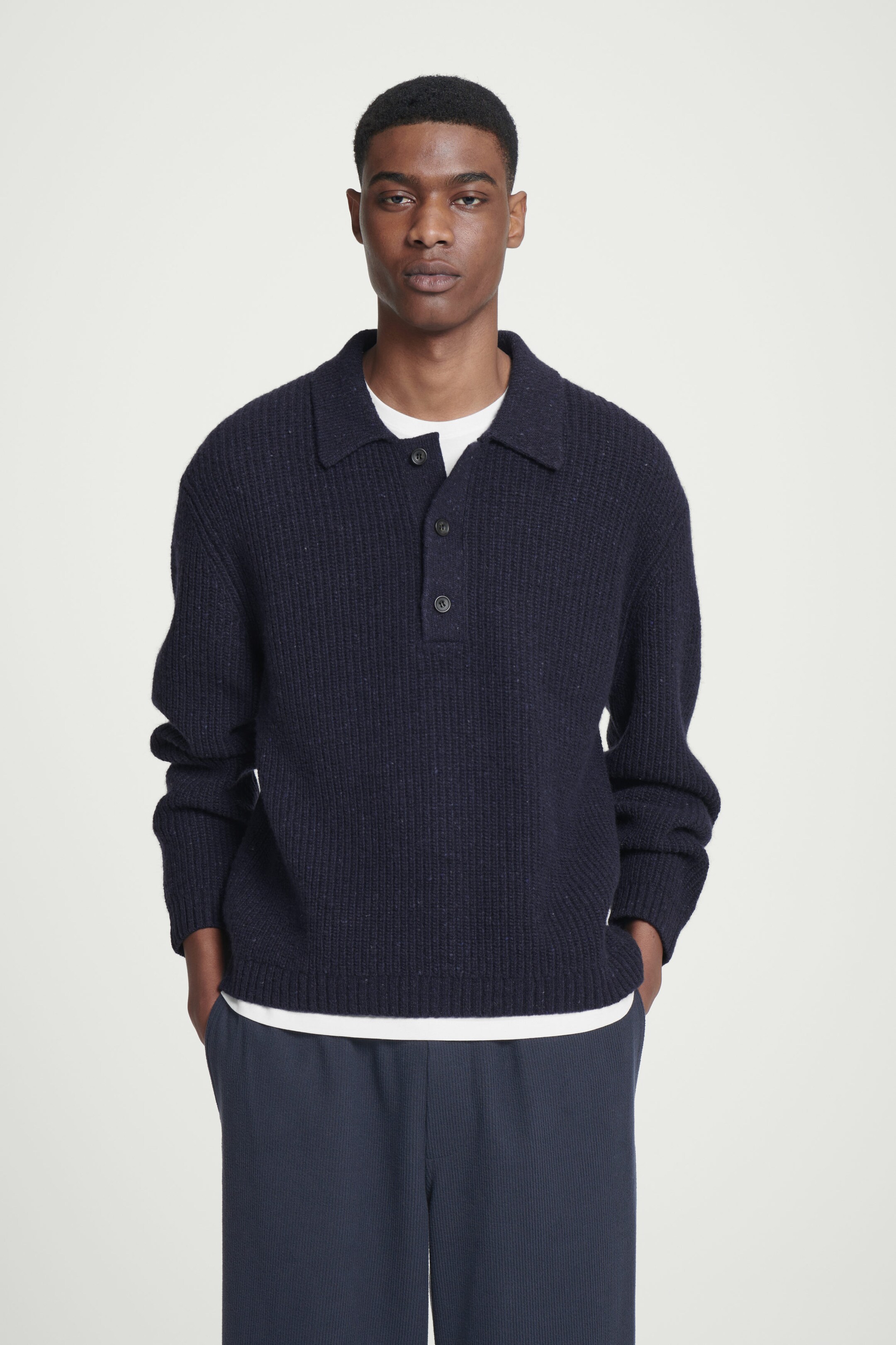 RIBBED WOOL AND CASHMERE-BLEND POLO SHIRT