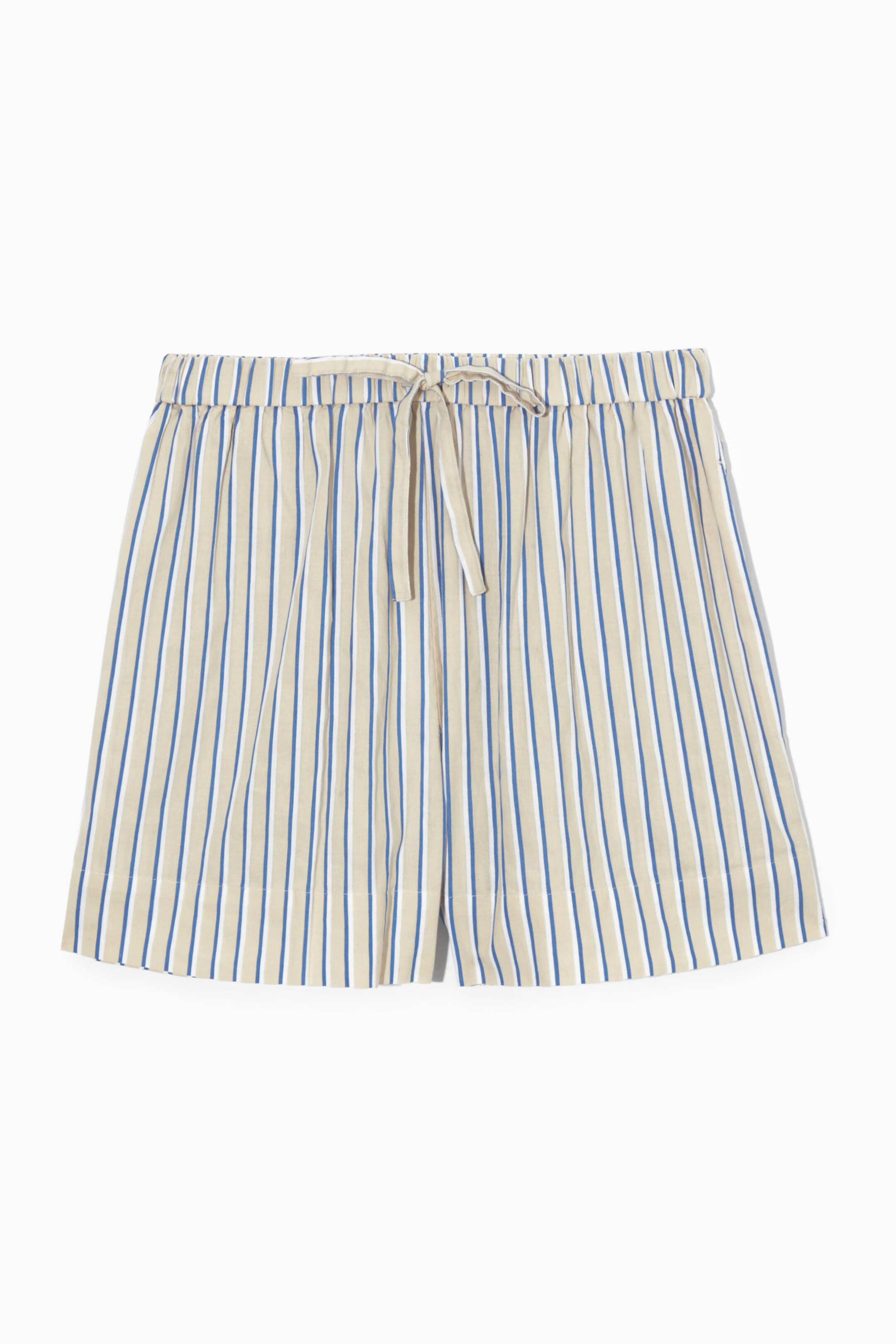 STRIPED LINEN-BLEND SHORTS