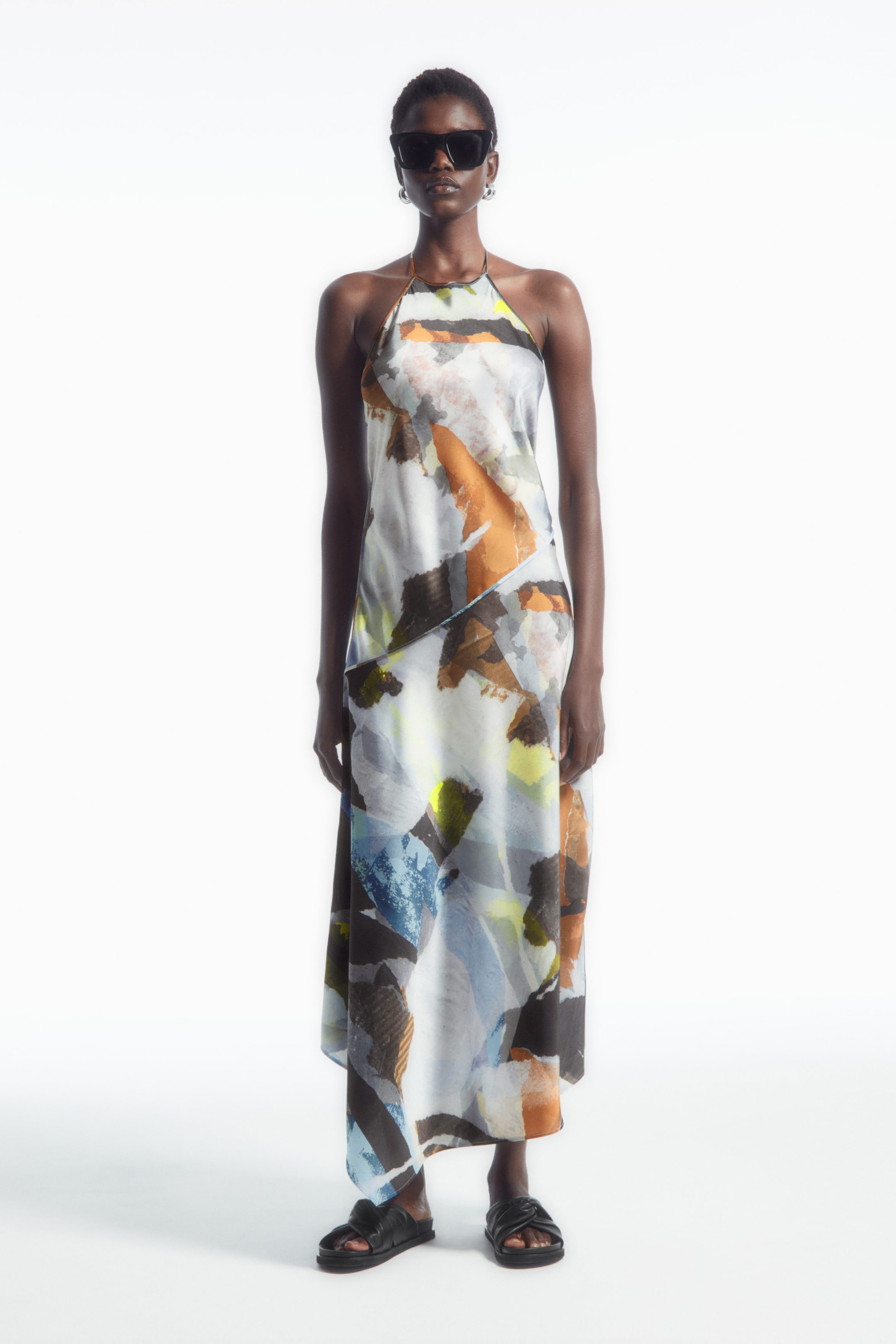 PRINTED ASYMMETRIC MIDI DRESS