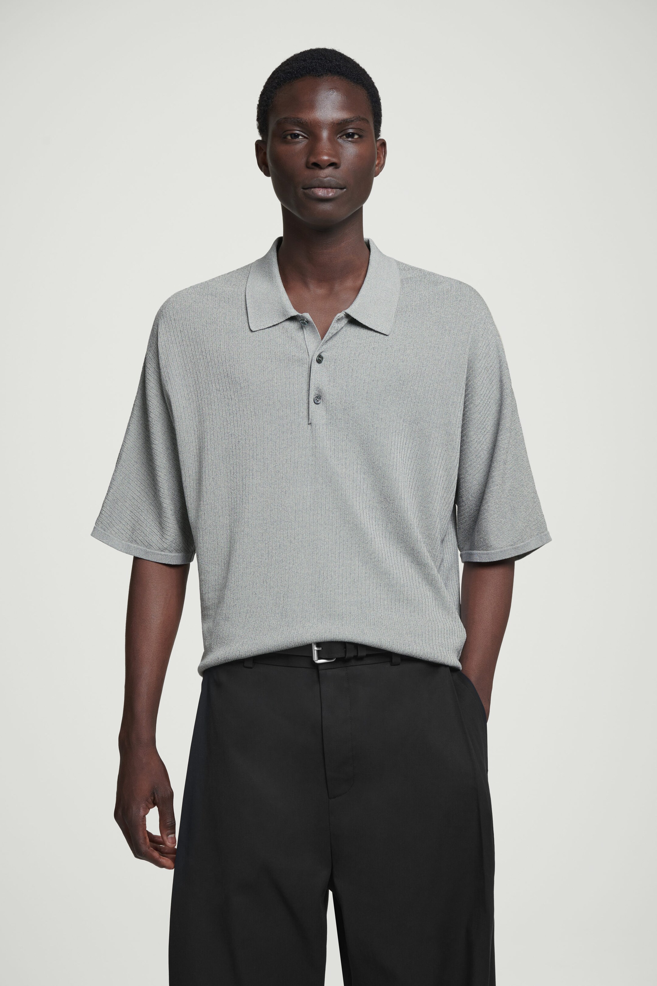 OVERSIZED RIBBED-KNIT POLO SHIRT