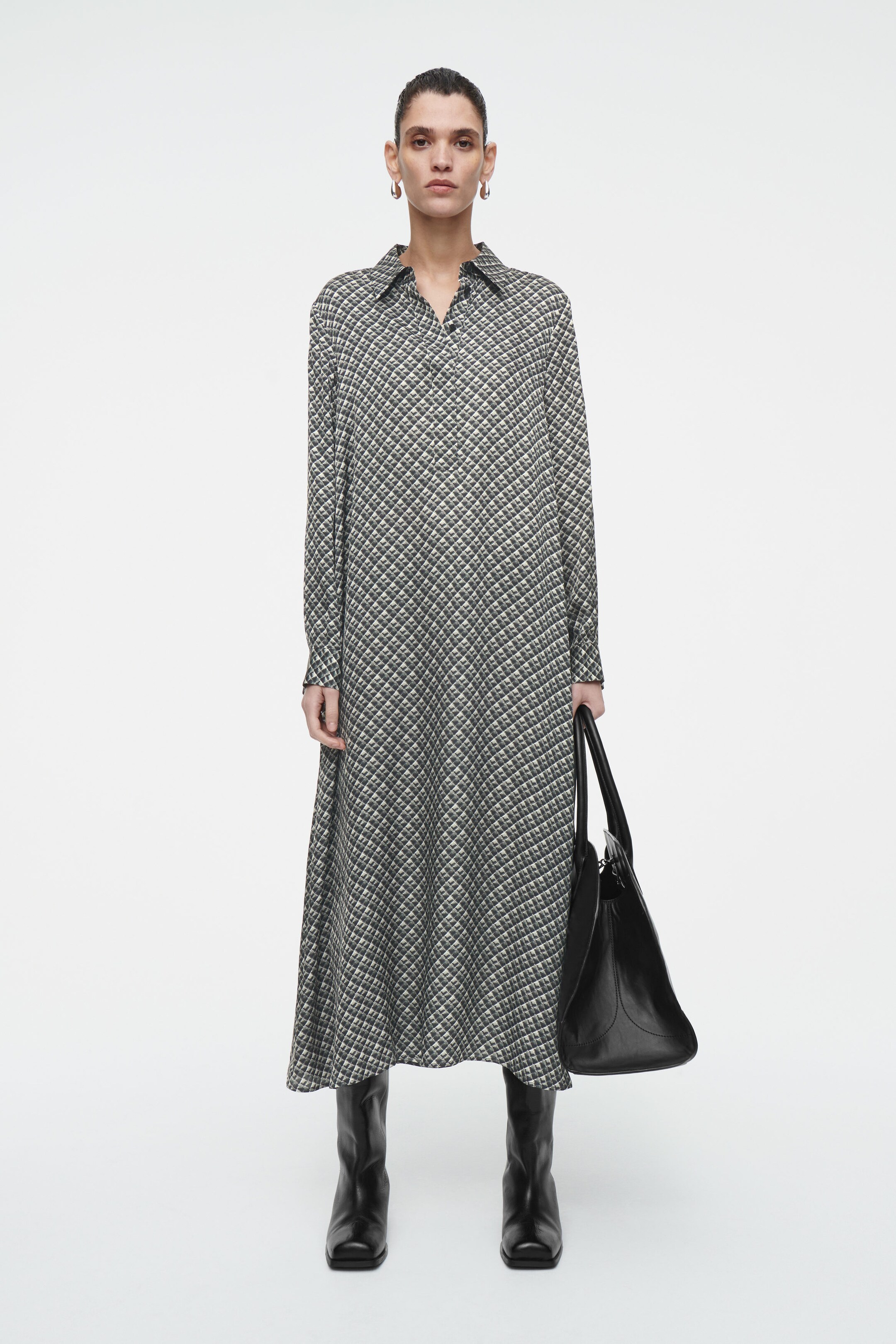 GEOMETRIC-PRINT MAXI SHIRT DRESS