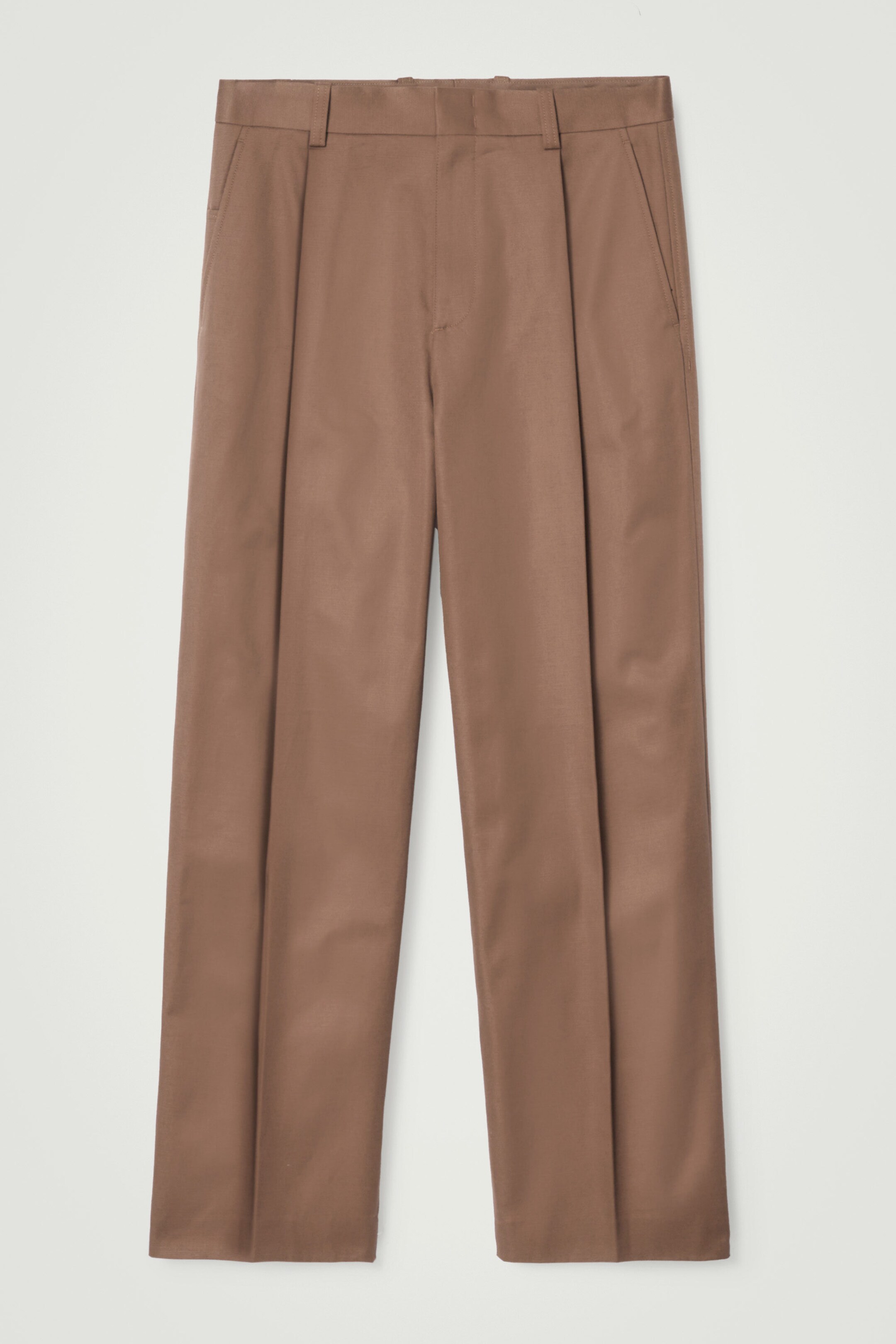 RELAXED PLEATED COTTON WIDE-LEG TROUSERS