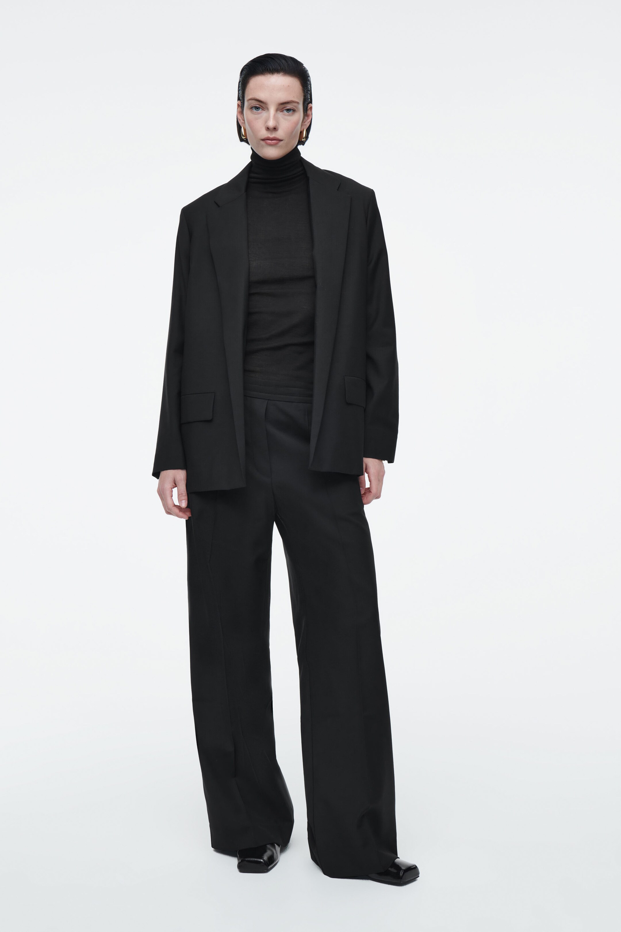 REGULAR ELASTICATED WOOL STRAIGHT-LEG TROUSERS