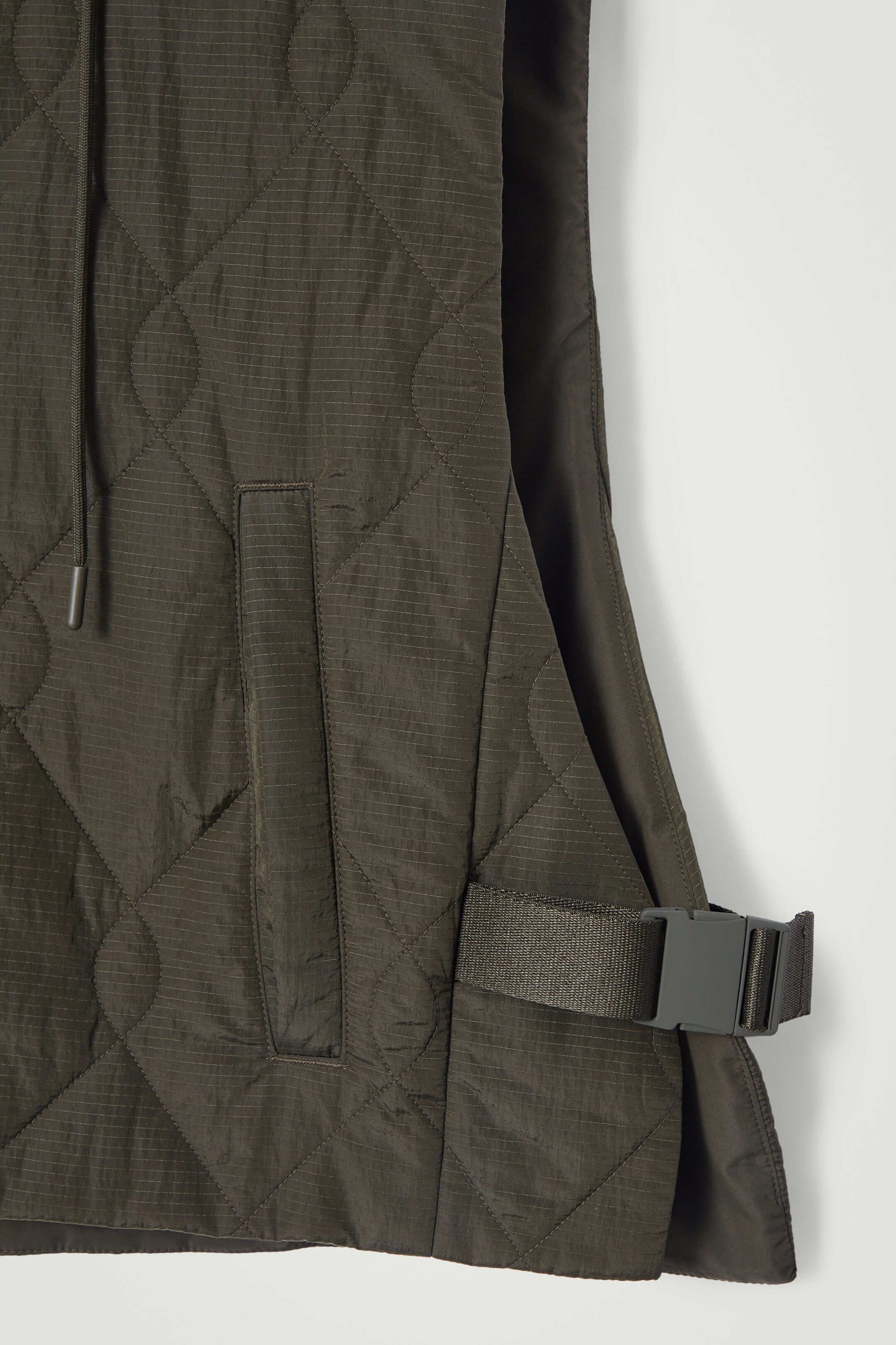 QUILTED HOODED HYBRID GILET - DARK GREEN