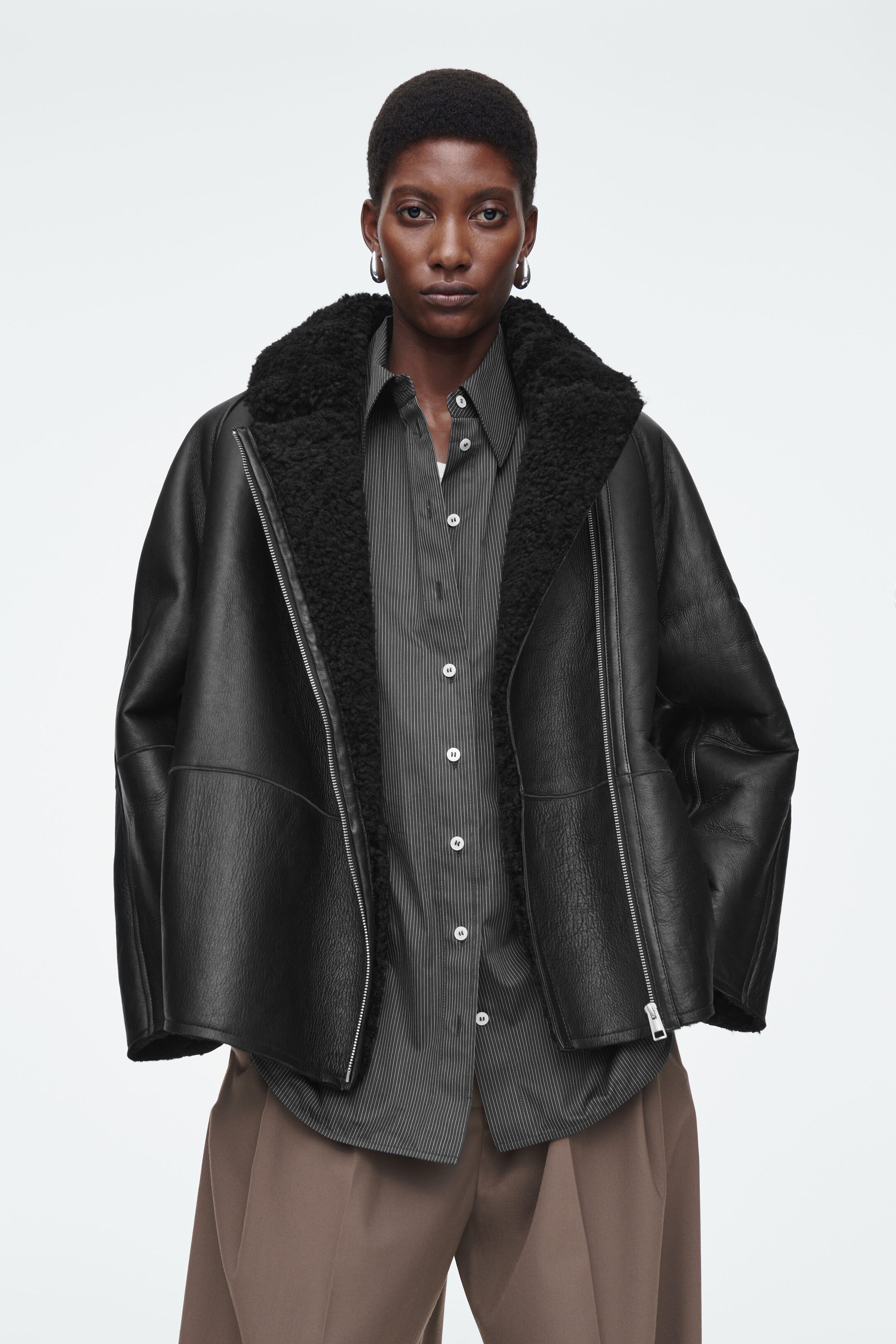 OVERSIZED SHEARLING AVIATOR JACKET