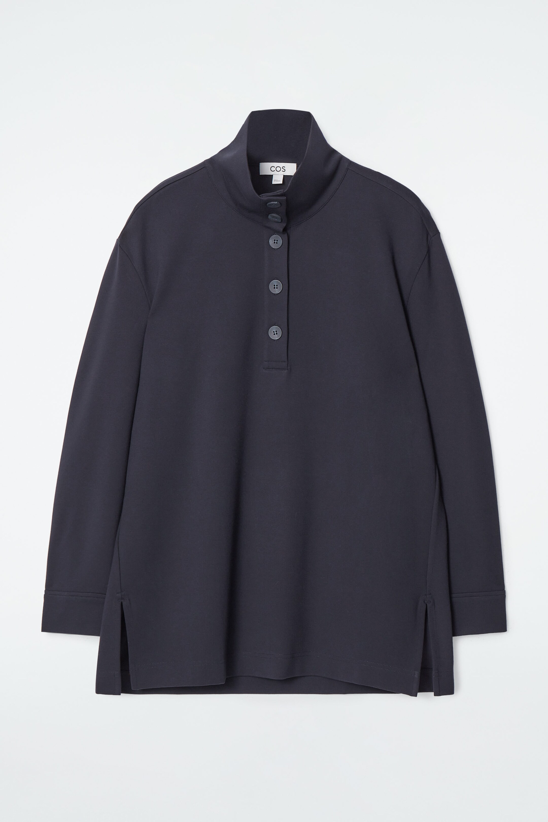 BUTTONED FUNNEL-NECK TOP