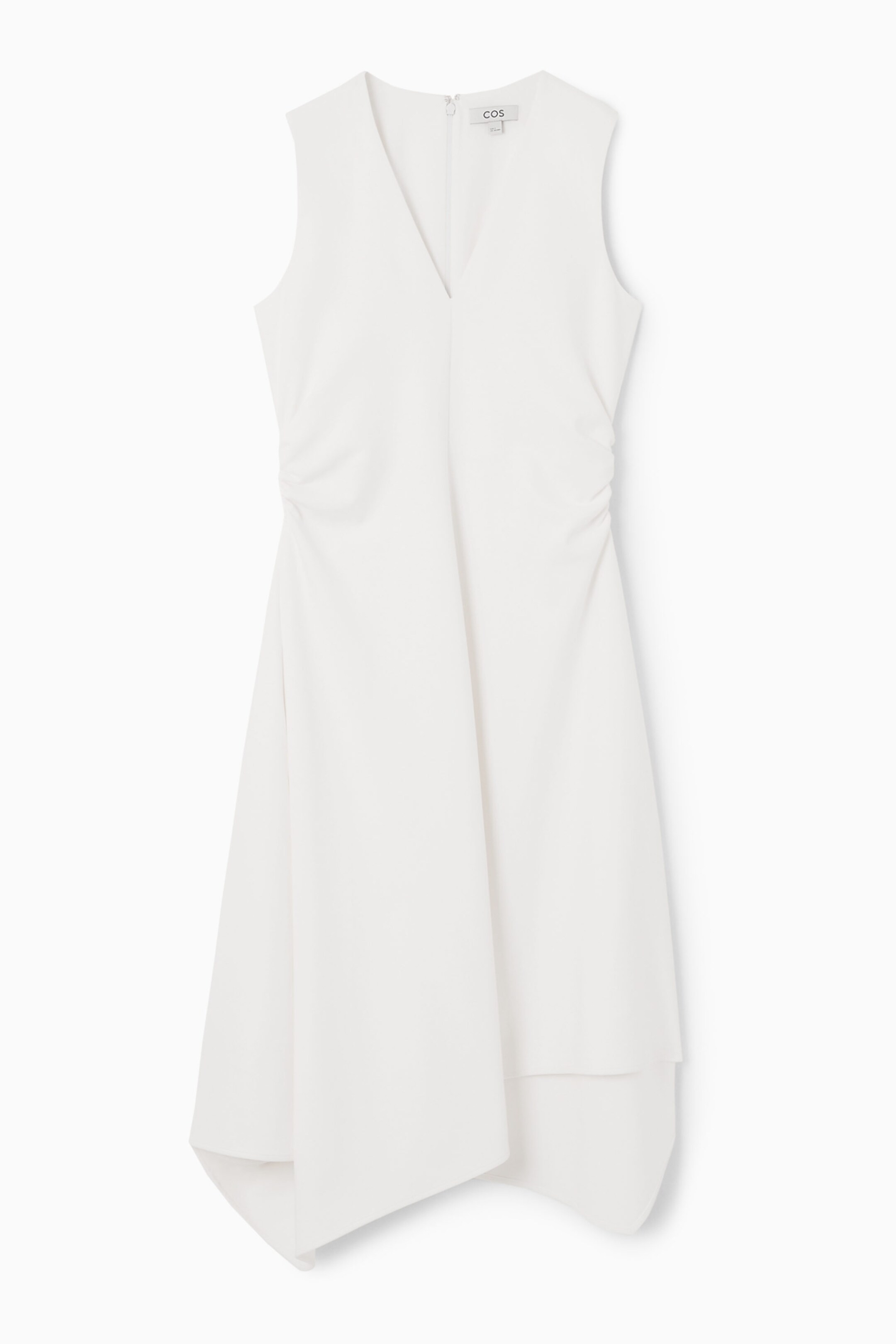 GATHERED ASYMMETRIC MIDI DRESS