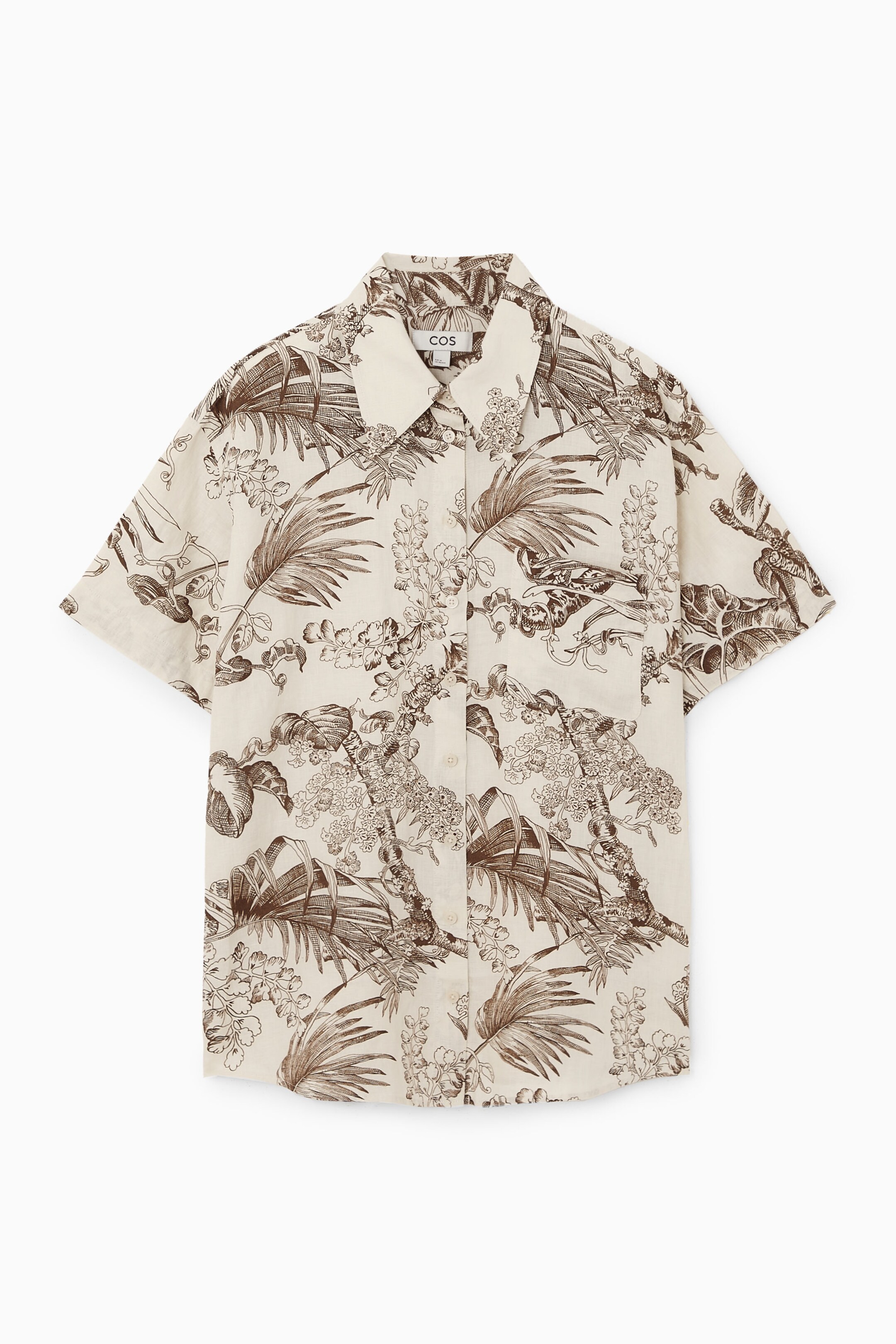 BOTANICAL-PRINT SHORT-SLEEVED LINEN SHIRT