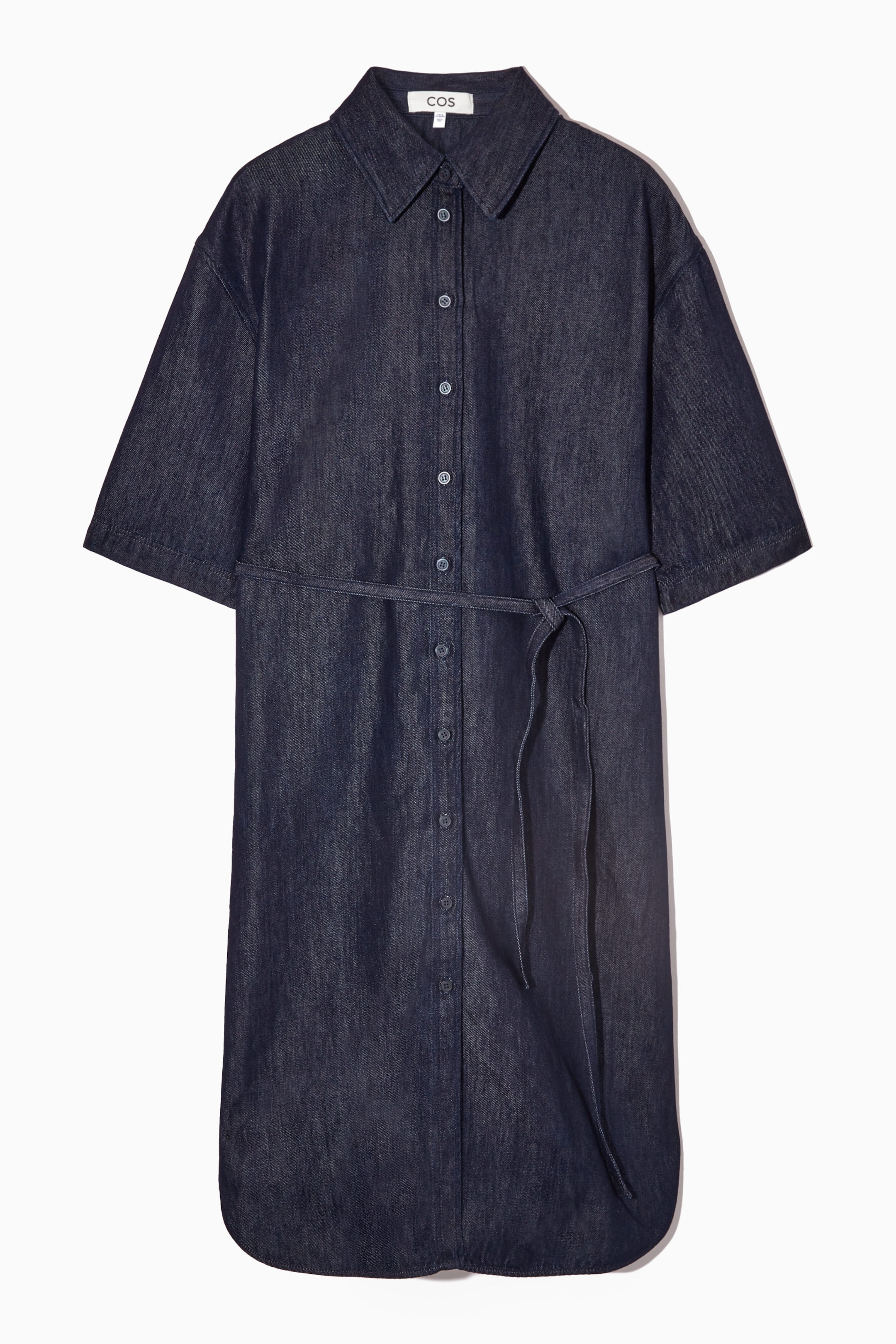 BELTED DENIM MIDI SHIRT DRESS