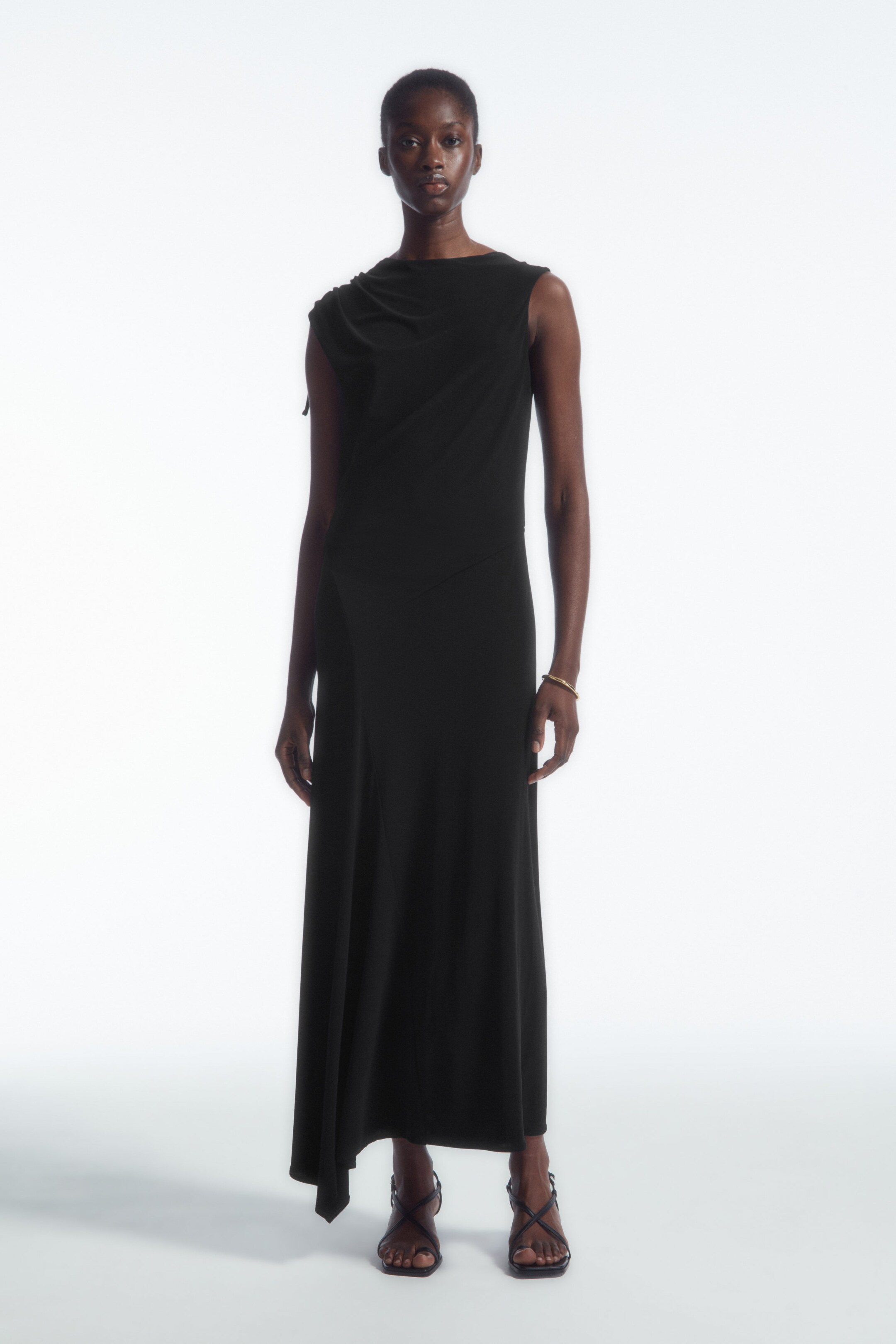 ASYMMETRIC COWL-NECK MAXI DRESS