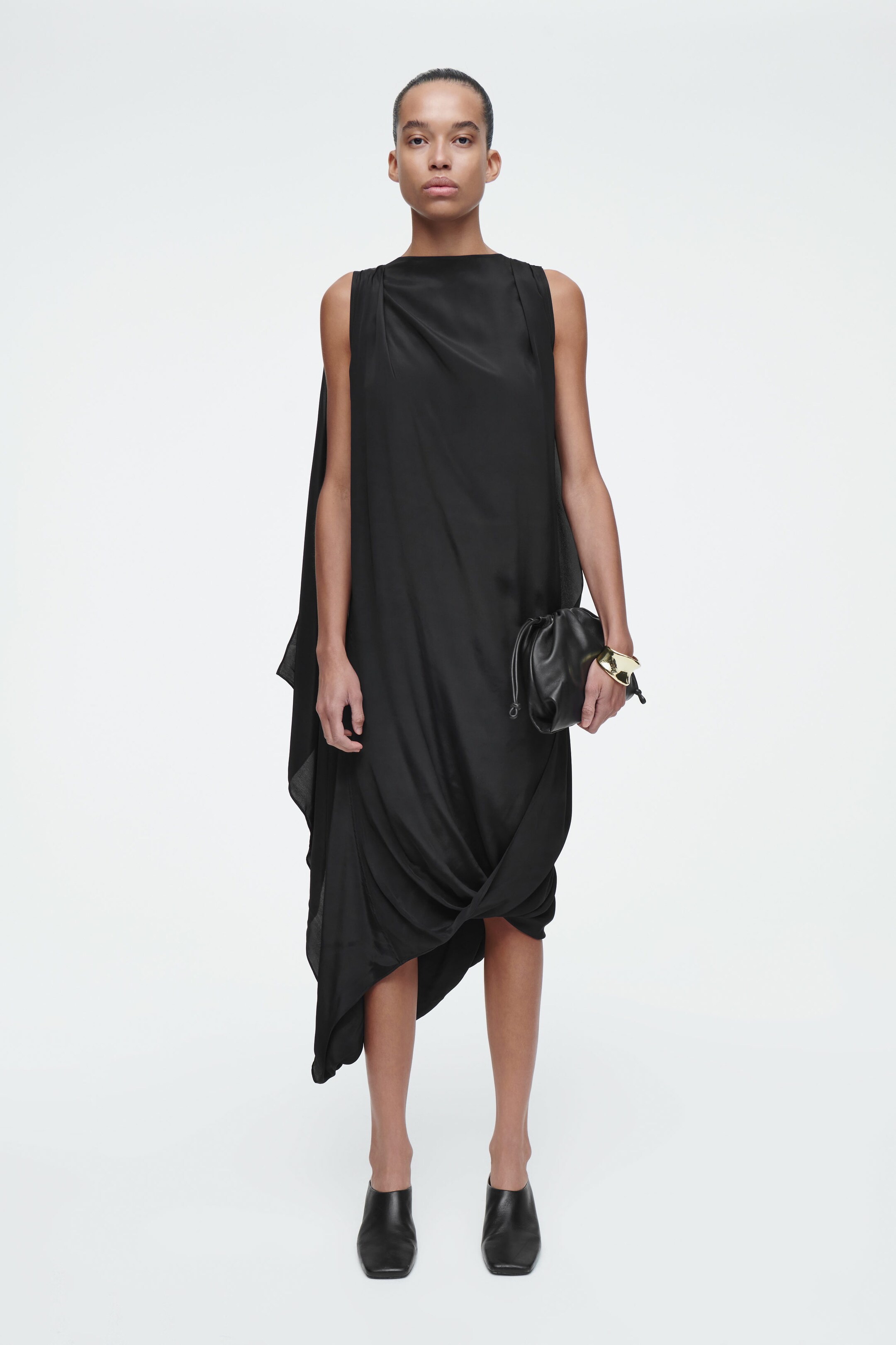 DRAPED BALLOON MIDI DRESS