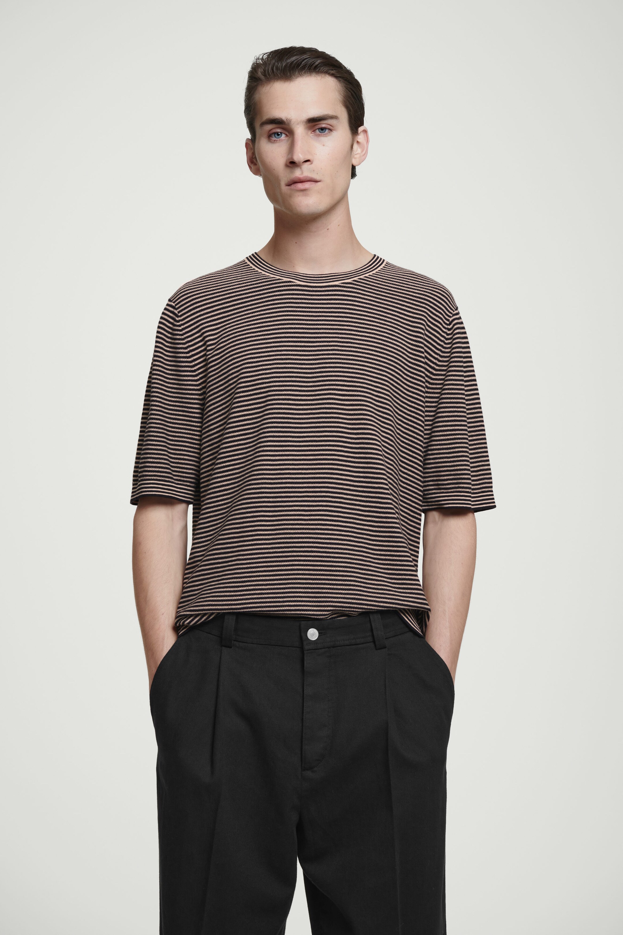 REGULAR STRIPED-KNIT COTTON T-SHIRT