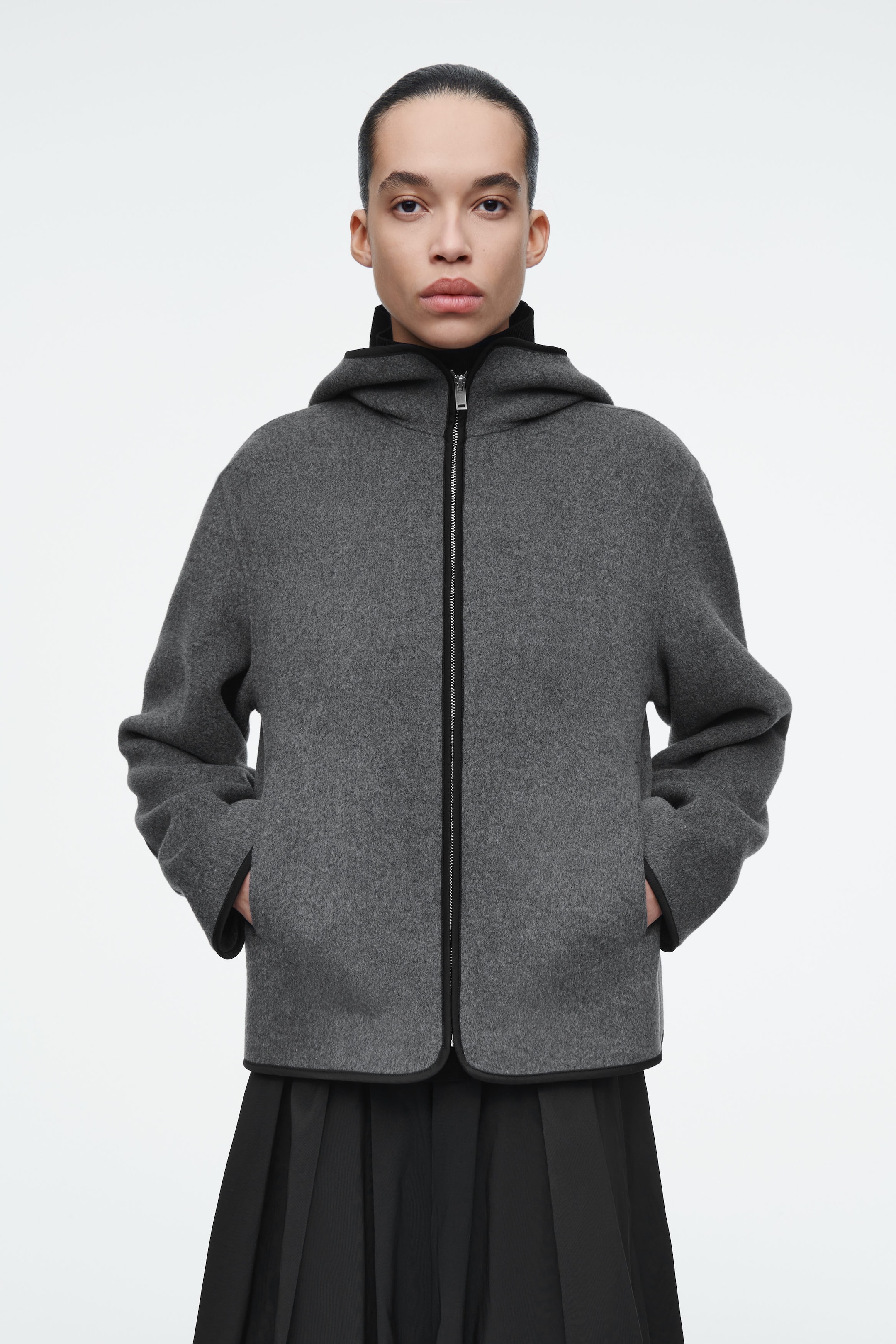 HOODED DOUBLE-FACED WOOL JACKET