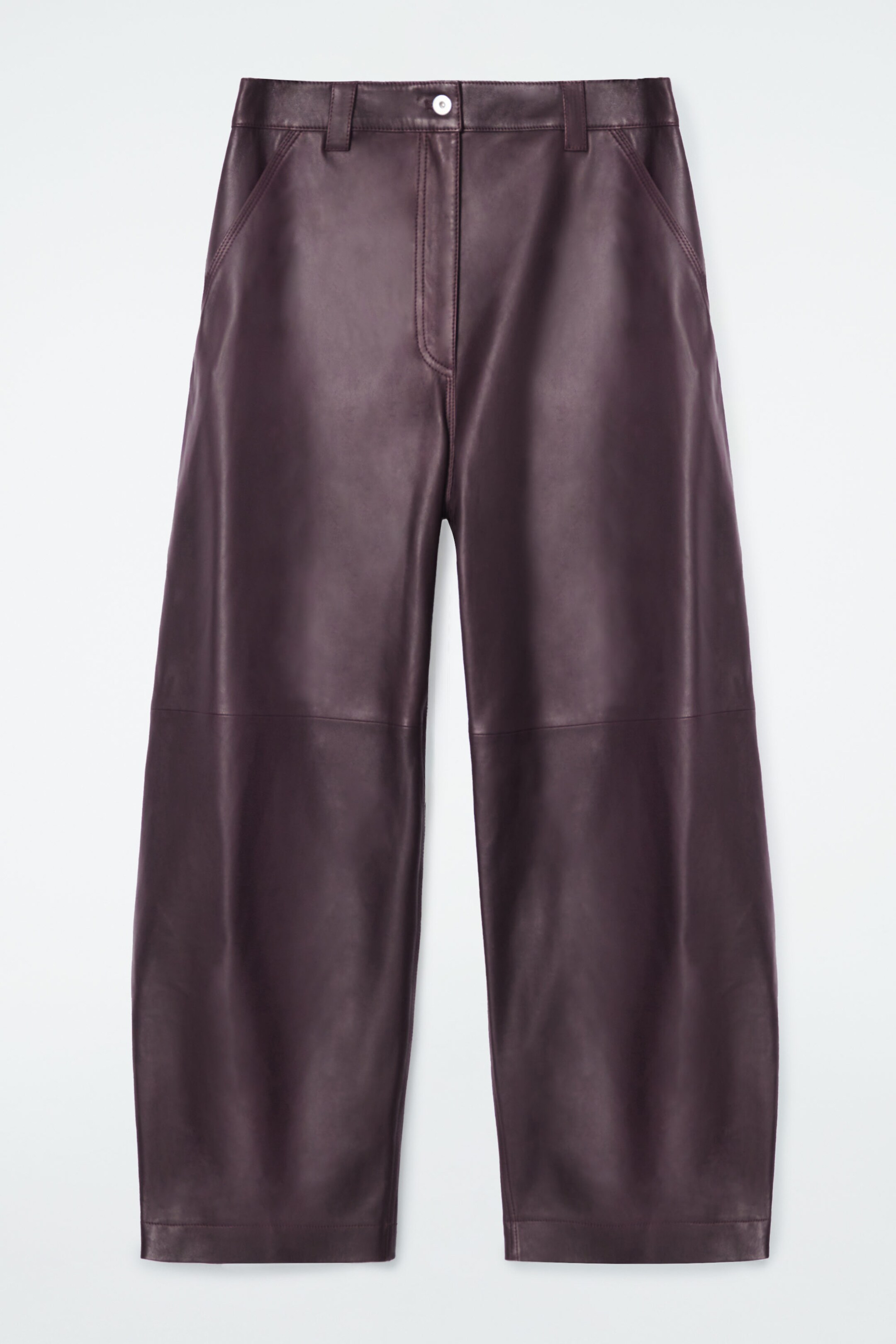 LEATHER BARREL-LEG UTILITY TROUSERS