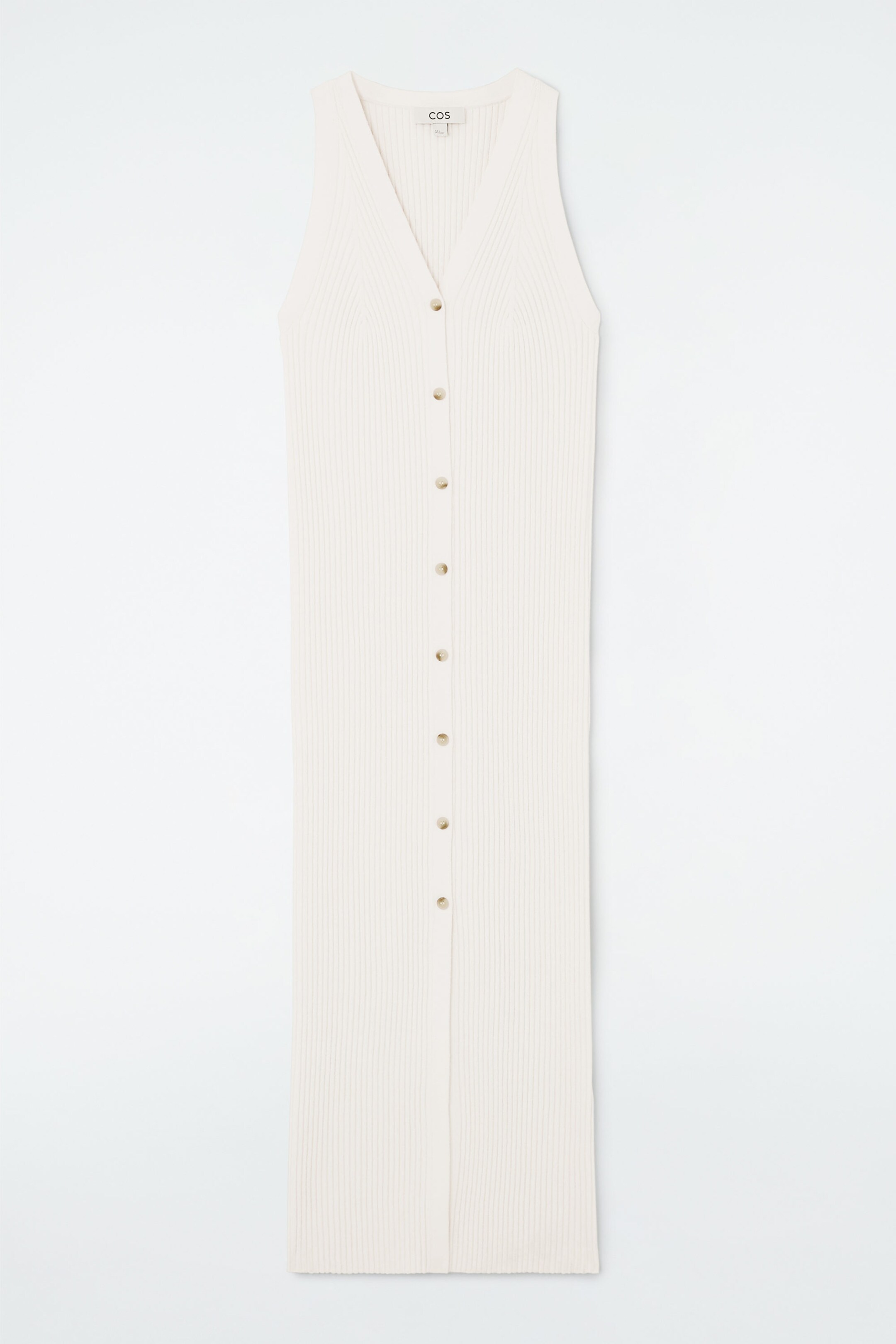 BUTTONED RIB-KNIT MAXI DRESS