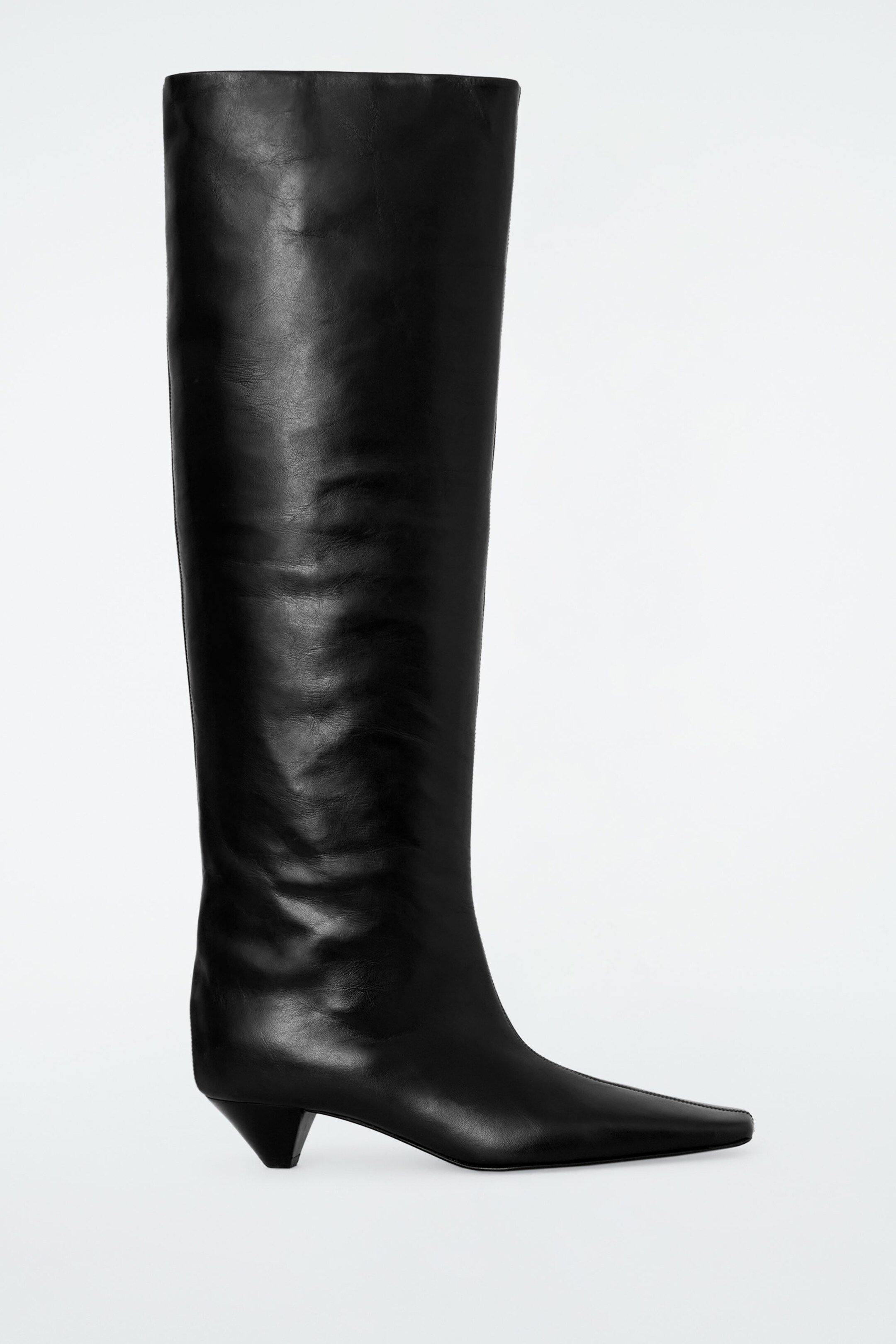 SLOUCHED LEATHER KNEE-HIGH BOOTS