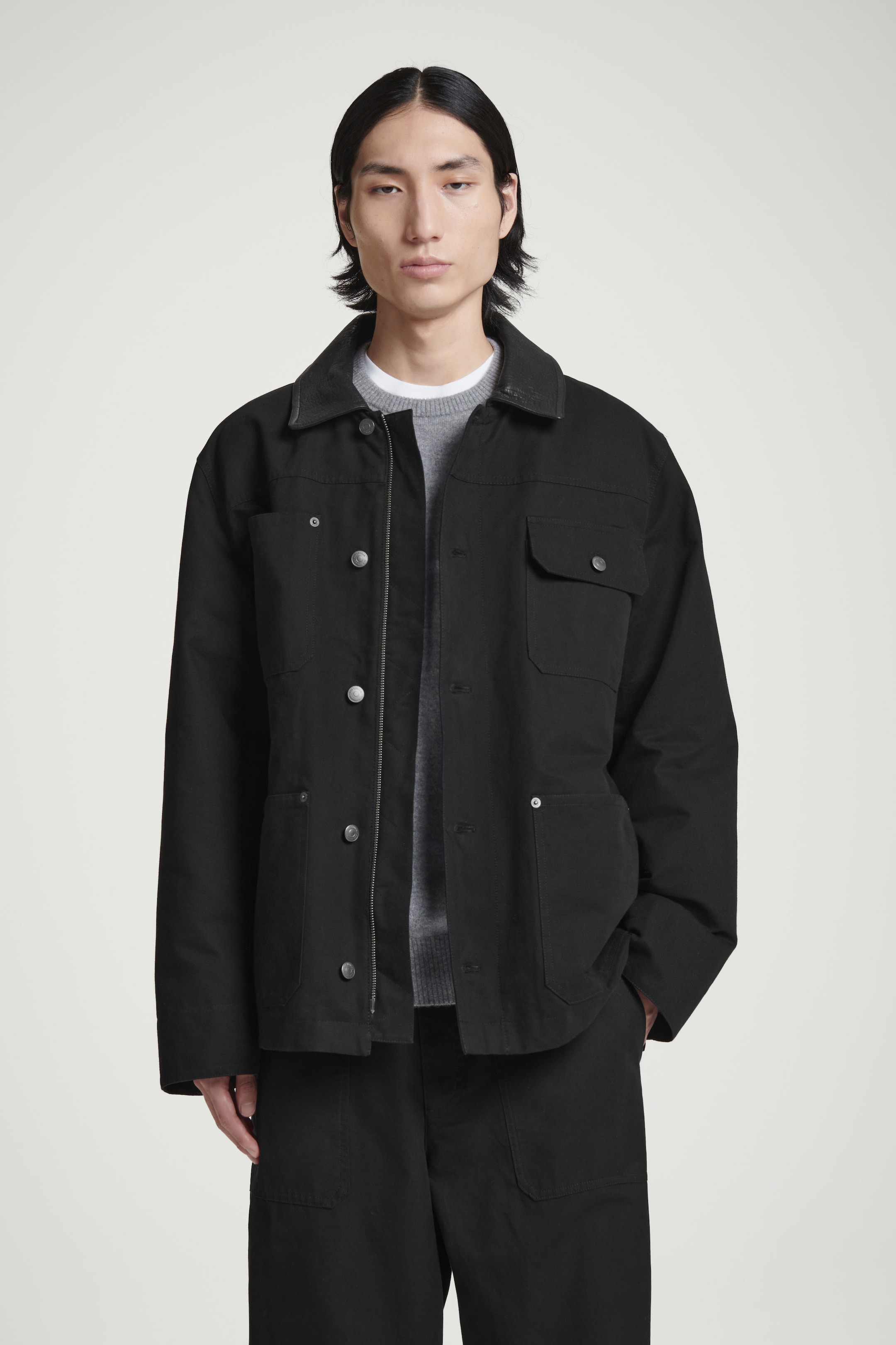 LEATHER-COLLAR FIELD JACKET