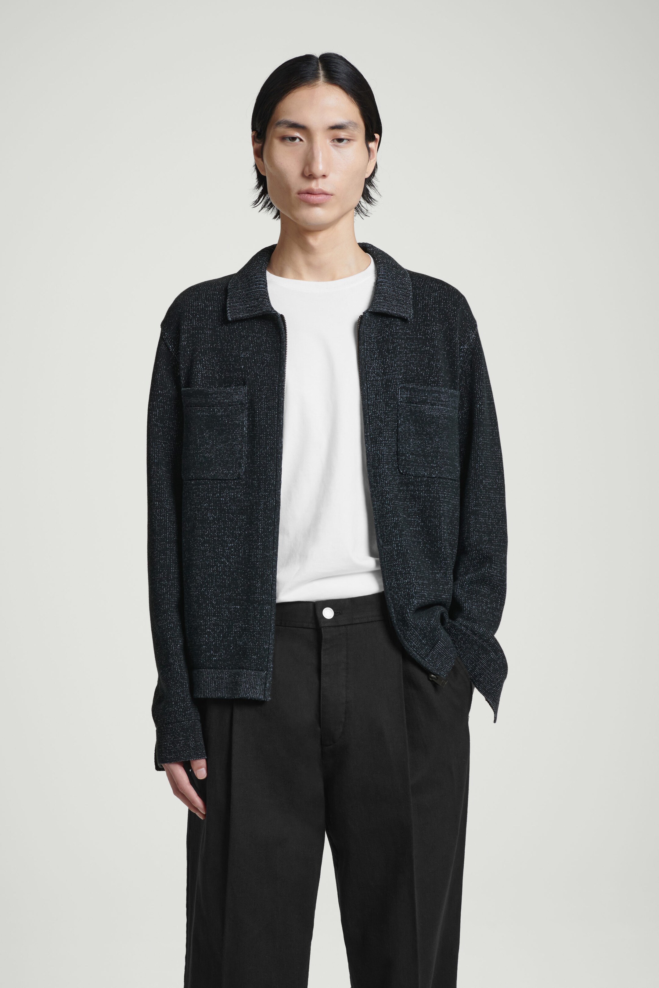 RELAXED TWO-TONE KNITTED BOMBER JACKET