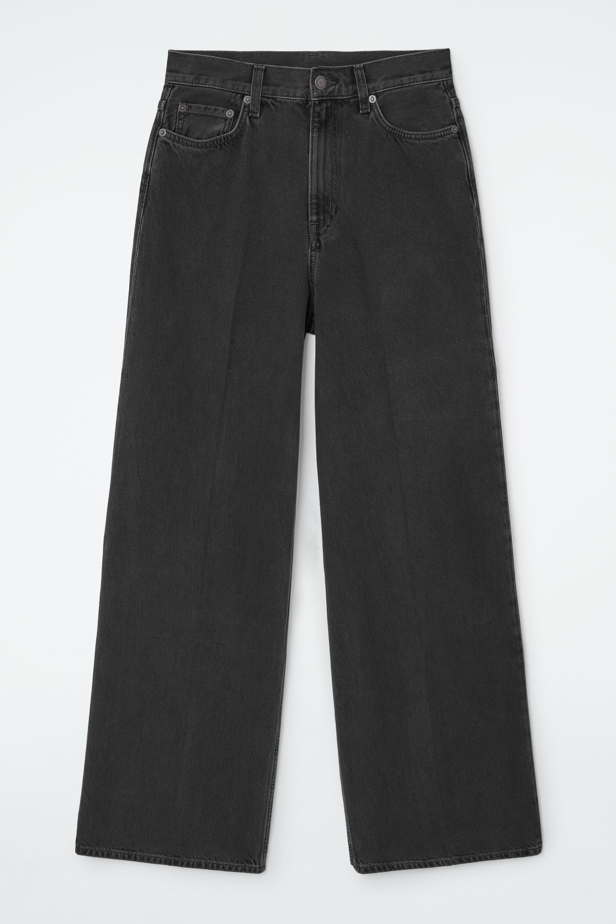 WIDE-LEG DRAWSTRING DENIM TROUSERS - BLACK