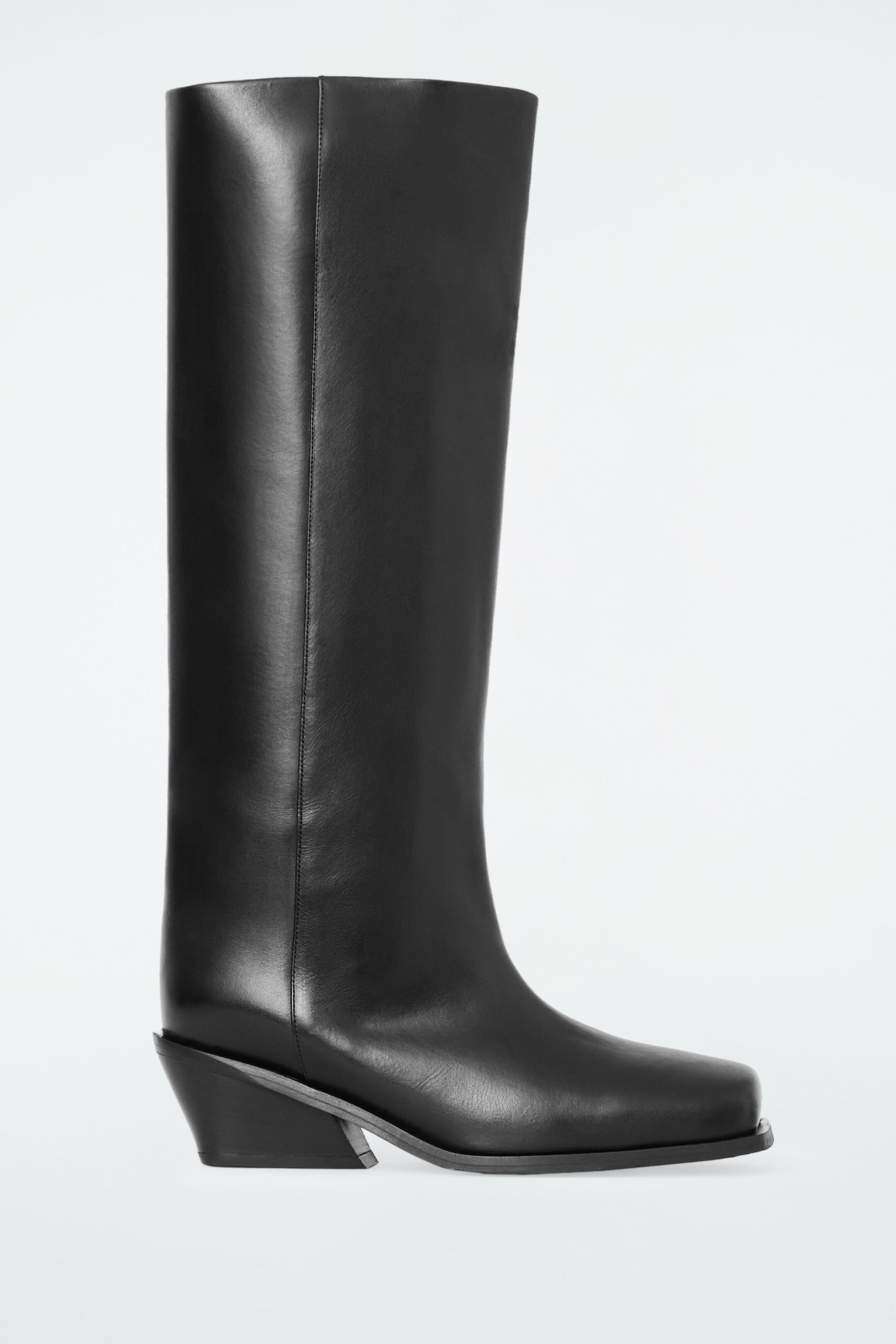 SQUARE-TOE LEATHER KNEE-HIGH BOOTS