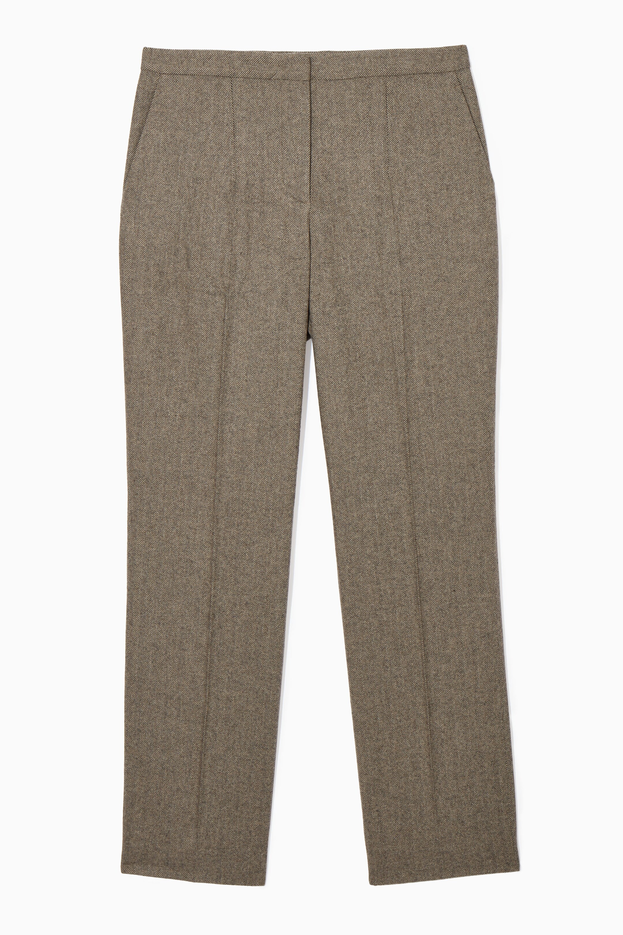 STRAIGHT-LEG WOOL-HERRINGBONE TROUSERS