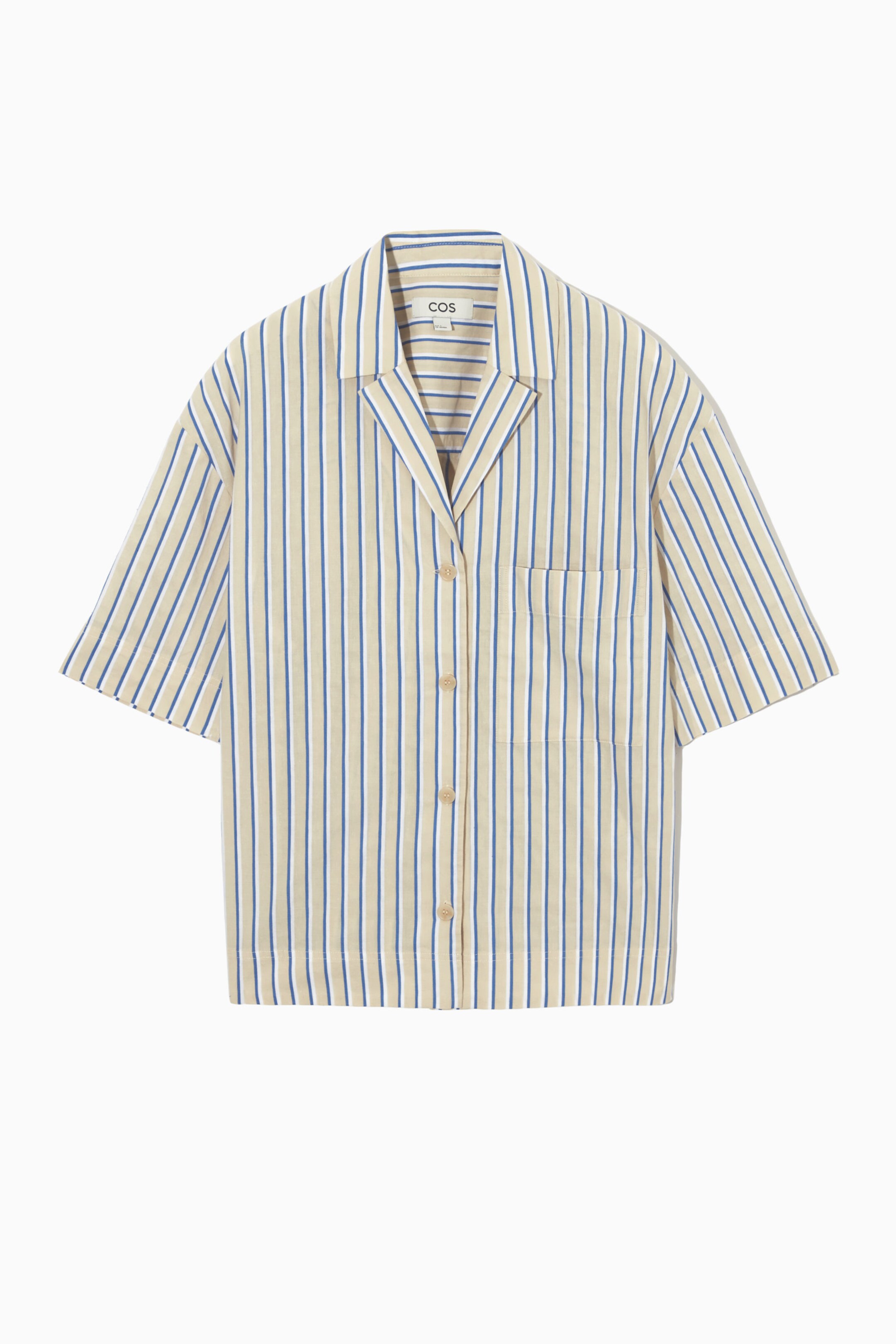 STRIPED LINENBLEND CAMPCOLLAR SHIRT