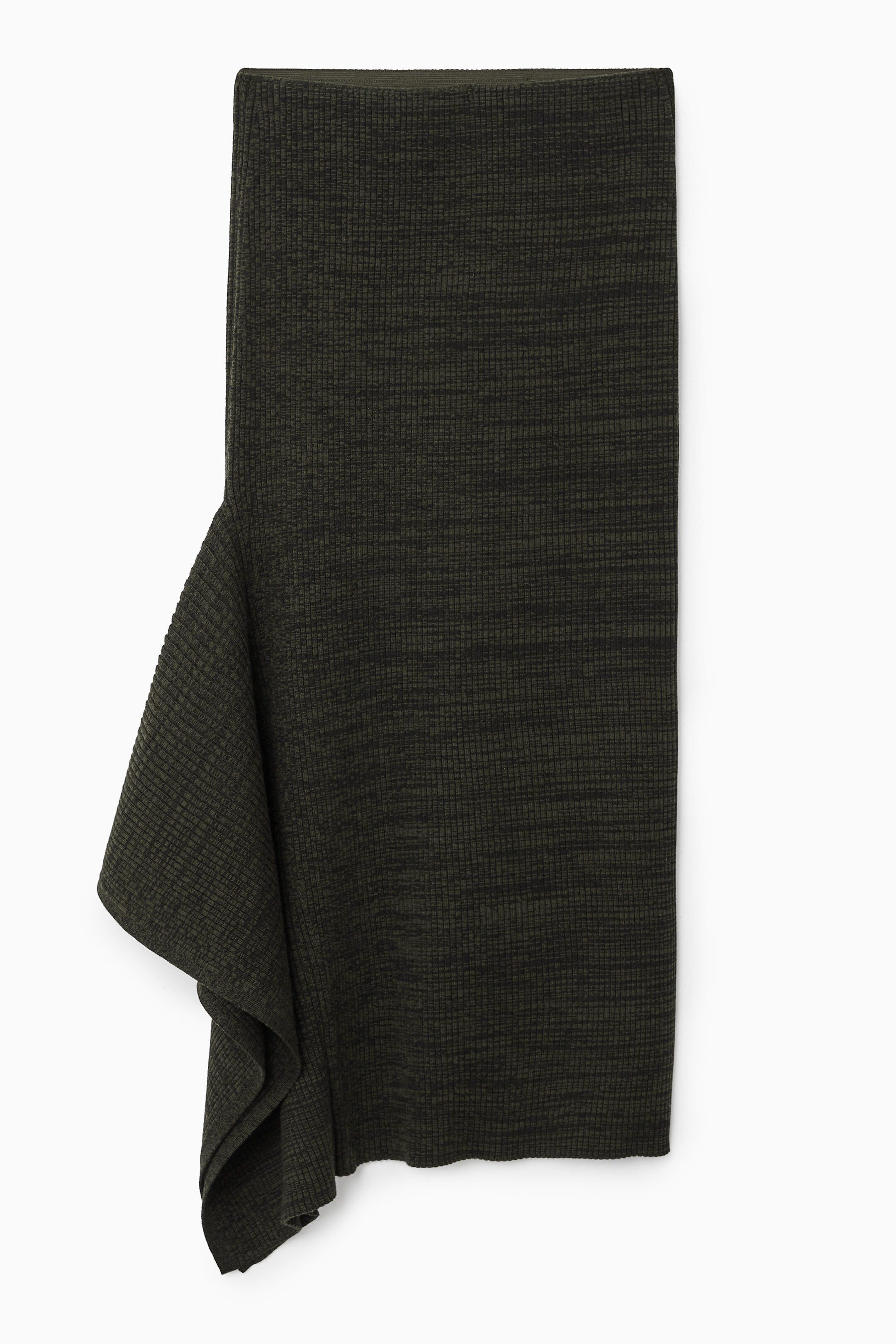 ASYMMETRIC RIBBED WOOL MIDI SKIRT