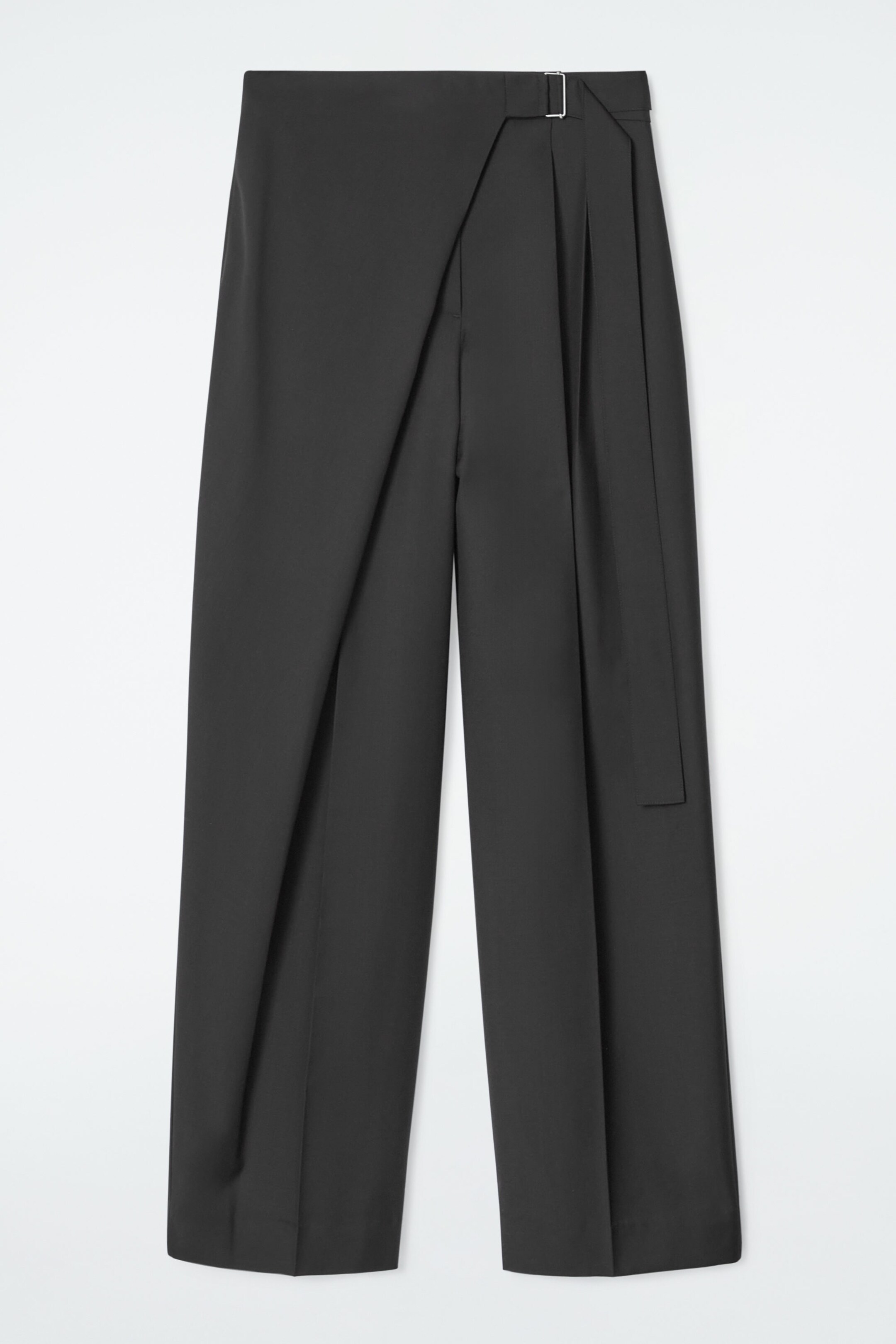 BELTED WRAP-FRONT WOOL TROUSERS