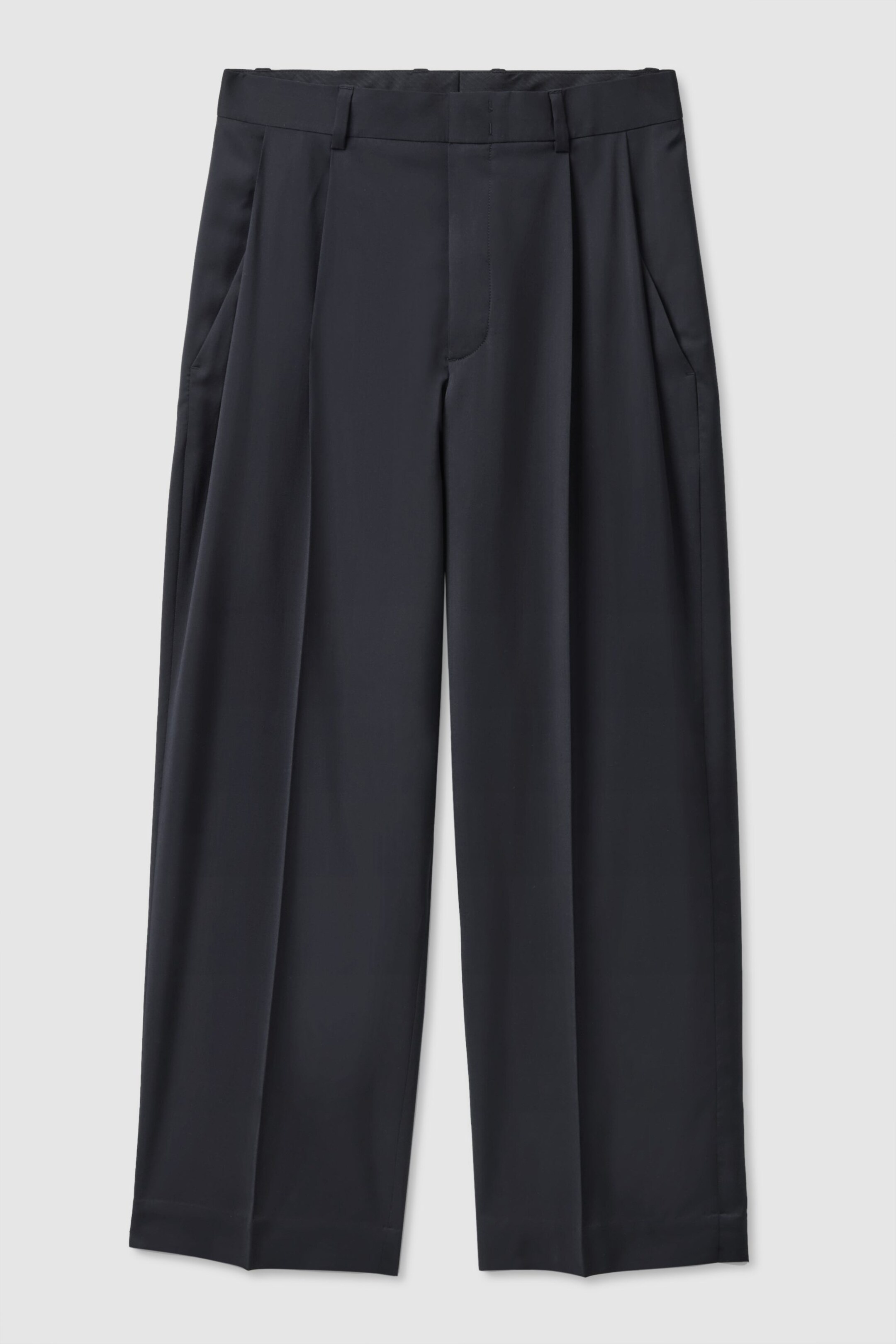 WIDE-LEG PLEATED WOOL TROUSERS