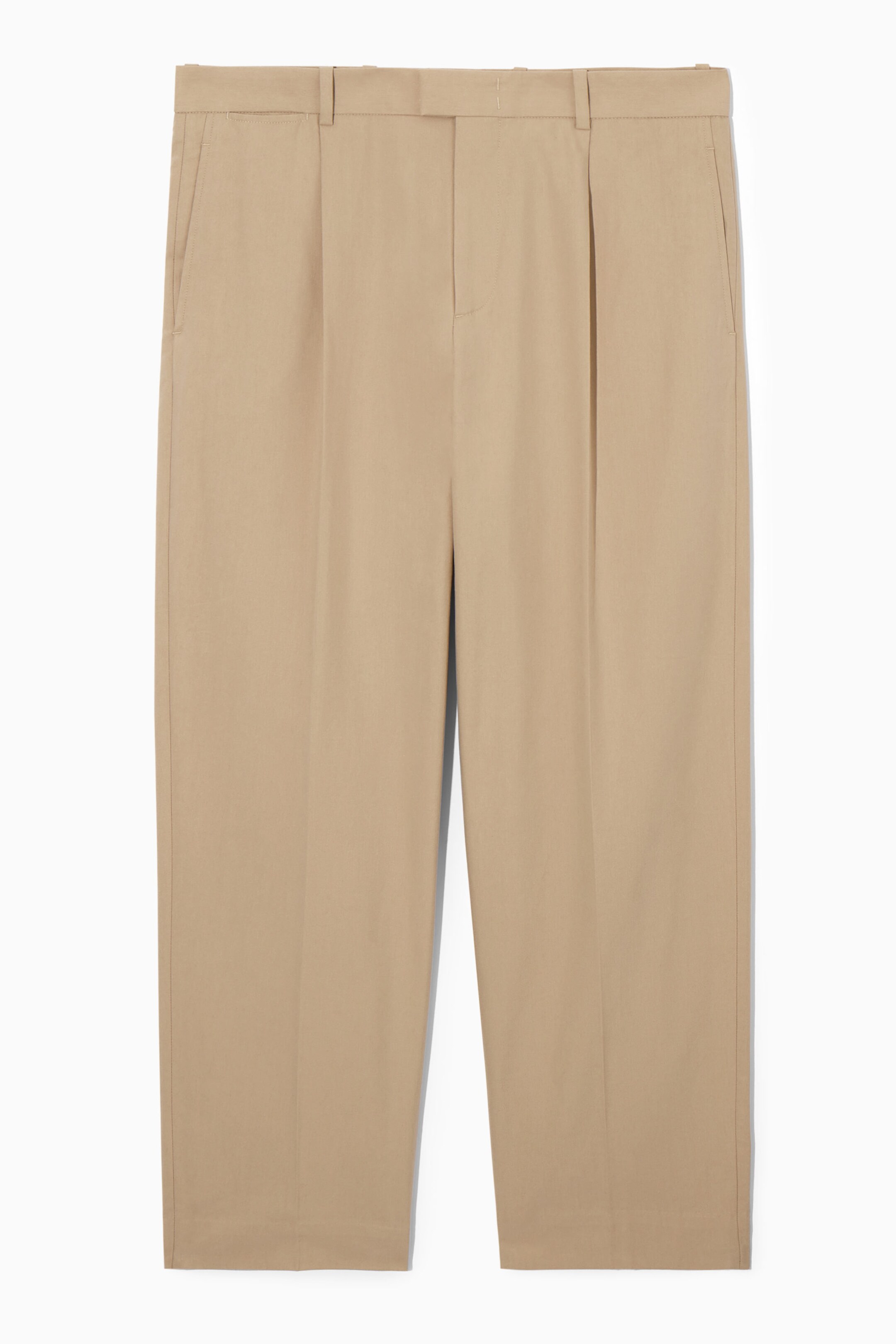 RELAXED PLEATED LINEN STRAIGHT-LEG TROUSERS