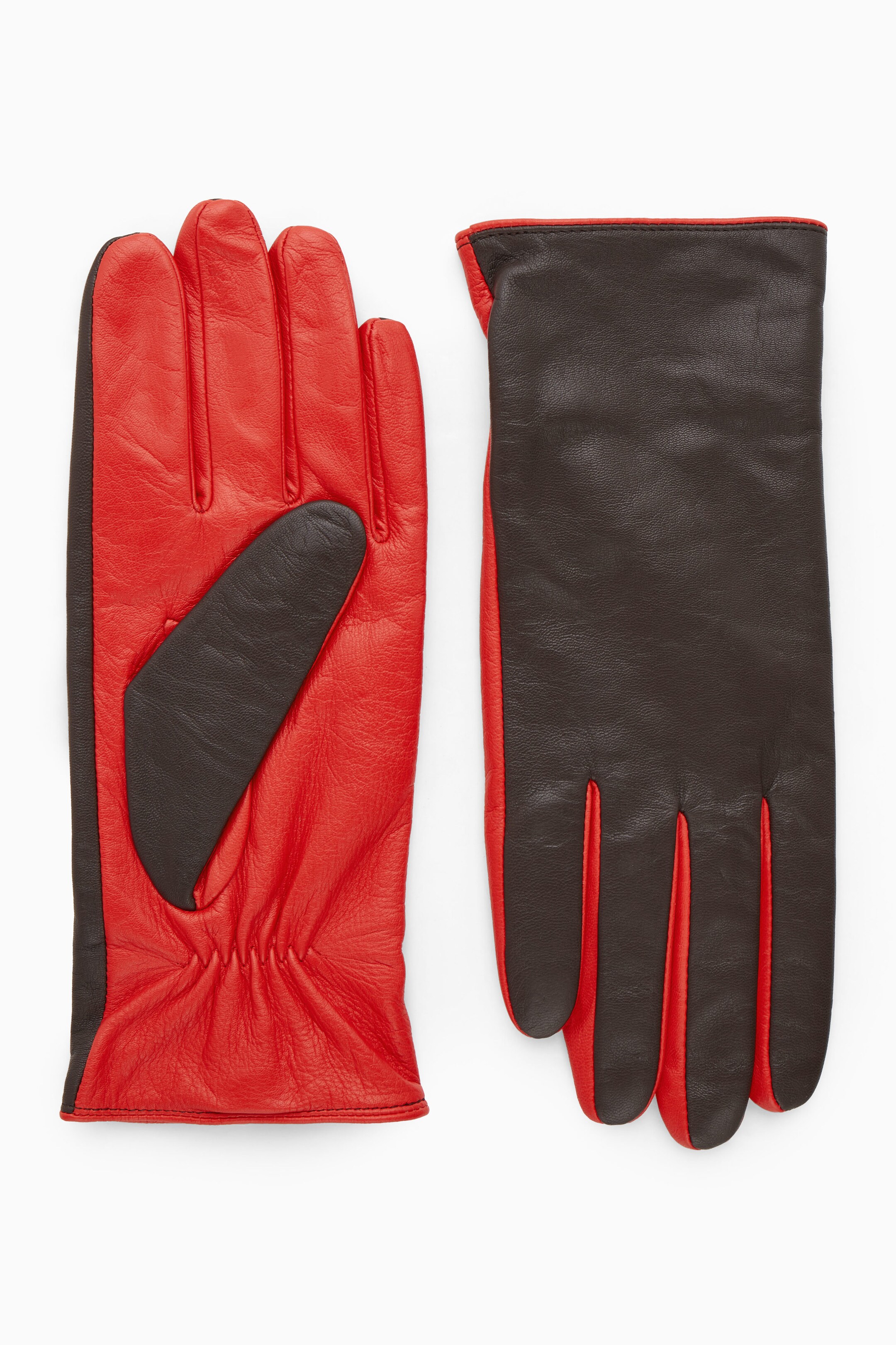 CASHMERE-LINED COLOUR-BLOCK LEATHER GLOVES