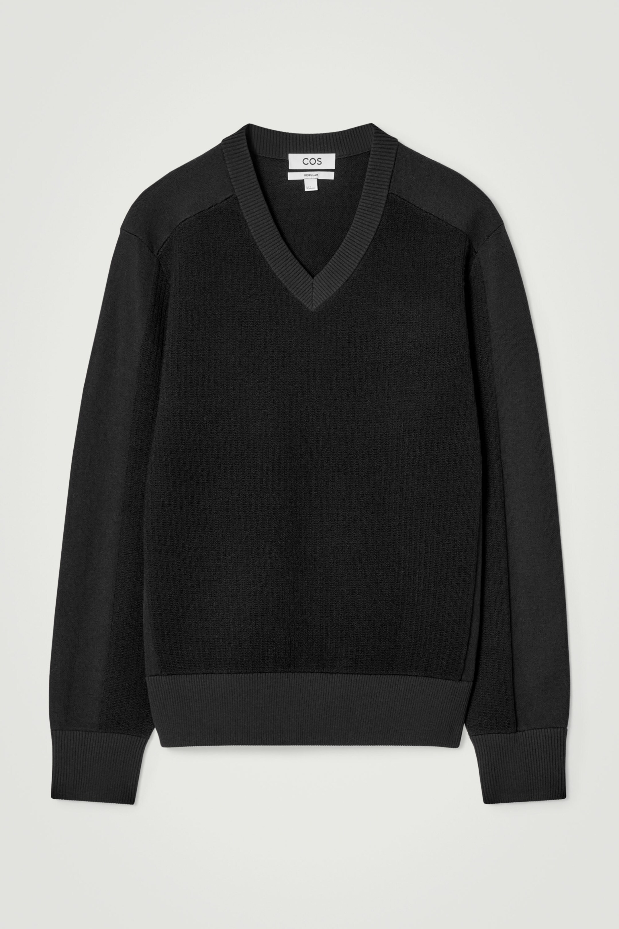 PANELLED WOOL V-NECK JUMPER