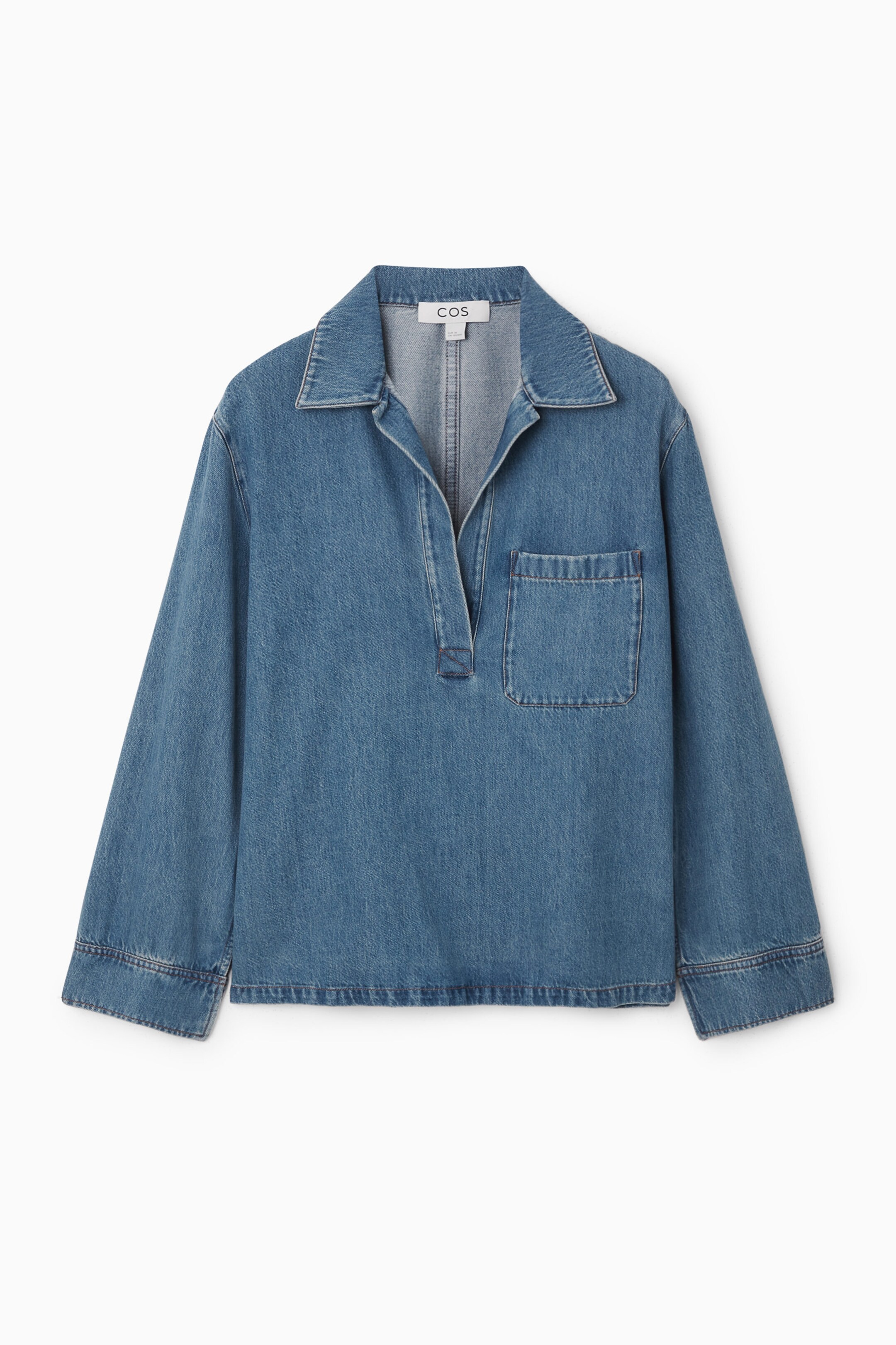 COLLARED V-NECK DENIM TOP