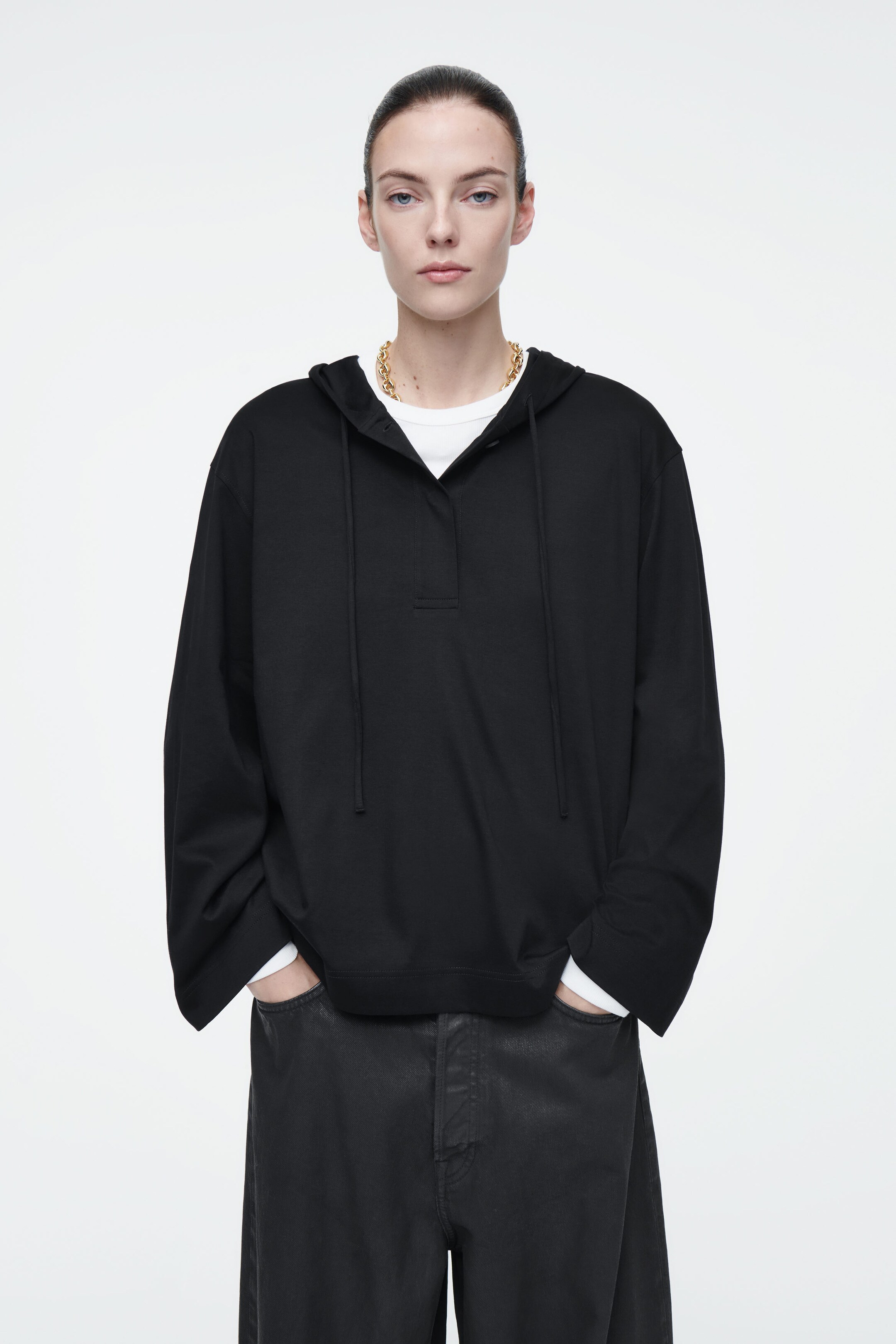 BUTTONED LIGHTWEIGHT JERSEY HOODIE