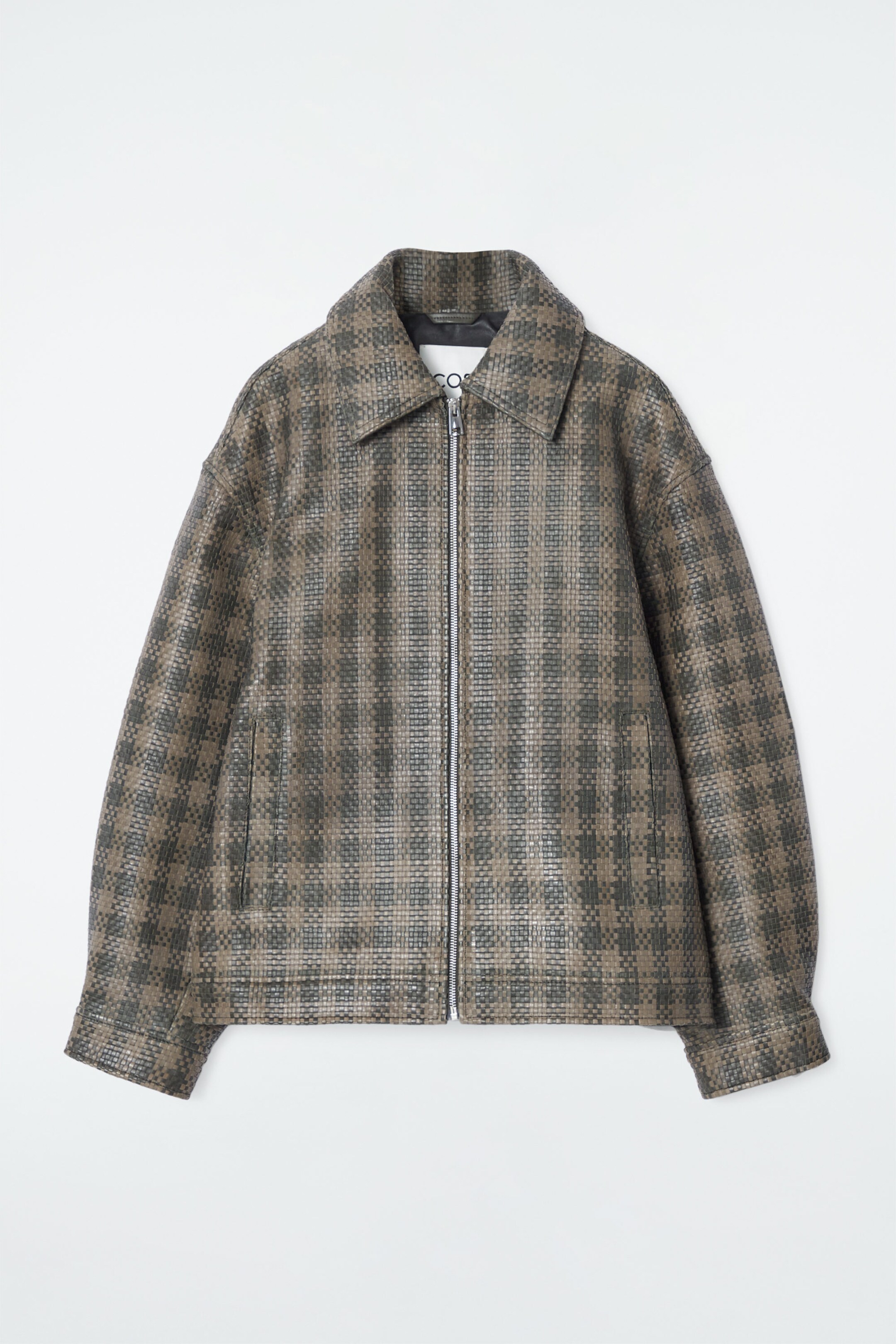 CHECKED WOVEN LEATHER JACKET