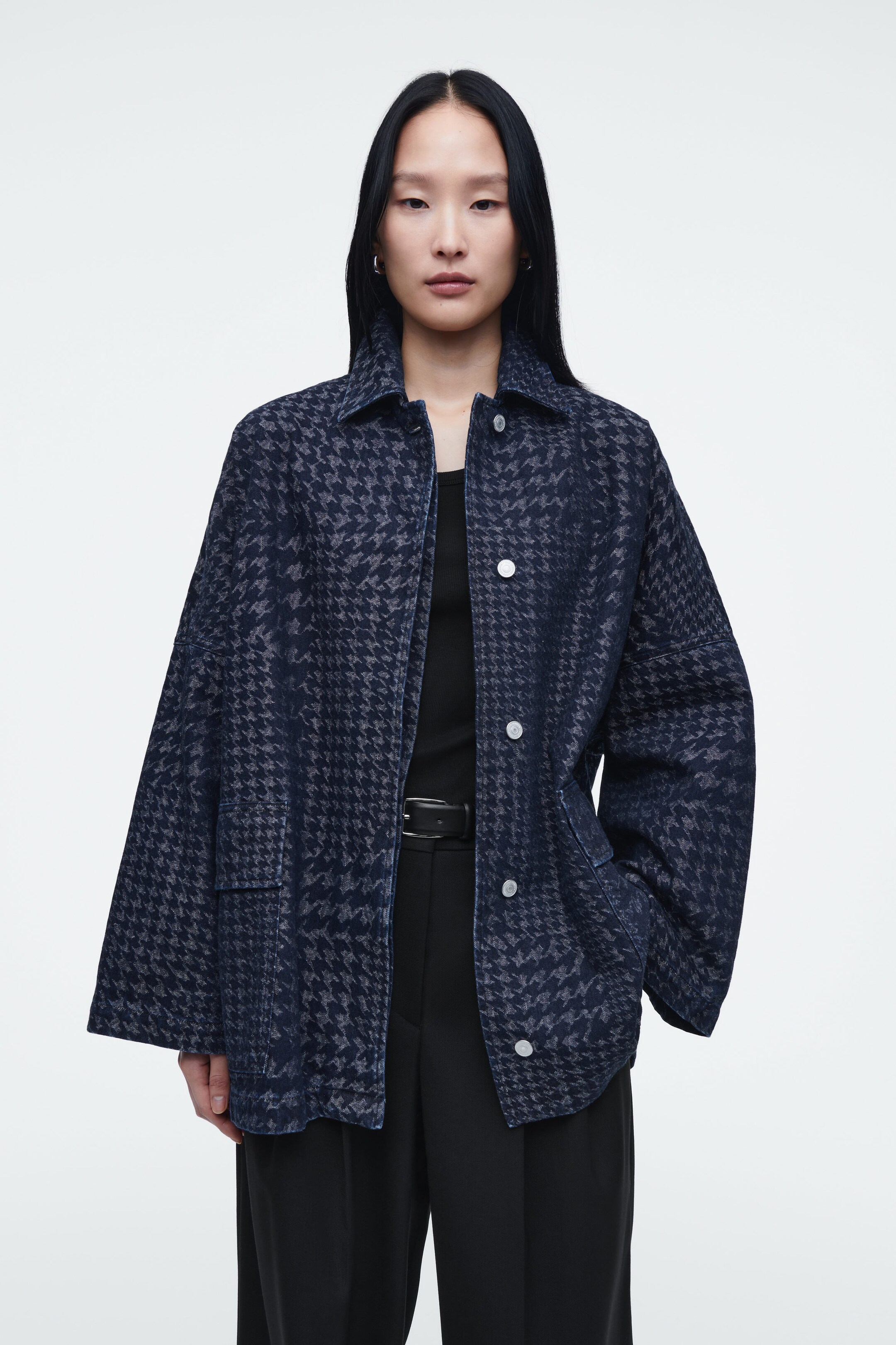 HOUNDSTOOTH-JACQUARD DENIM JACKET